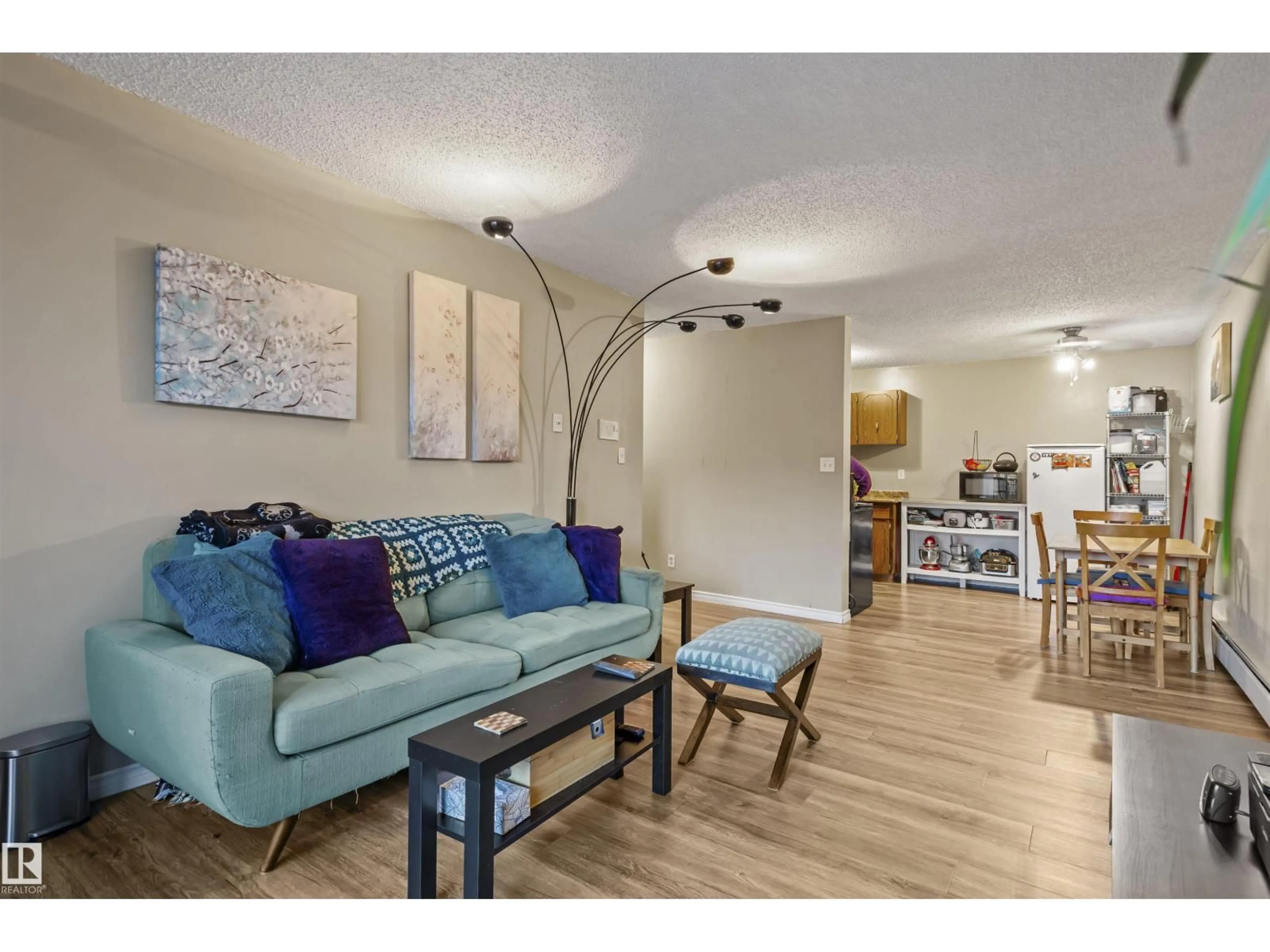 Living room with furniture, wood/laminate floor for 202 - 11040 82 ST, Edmonton Alberta T5H1L9