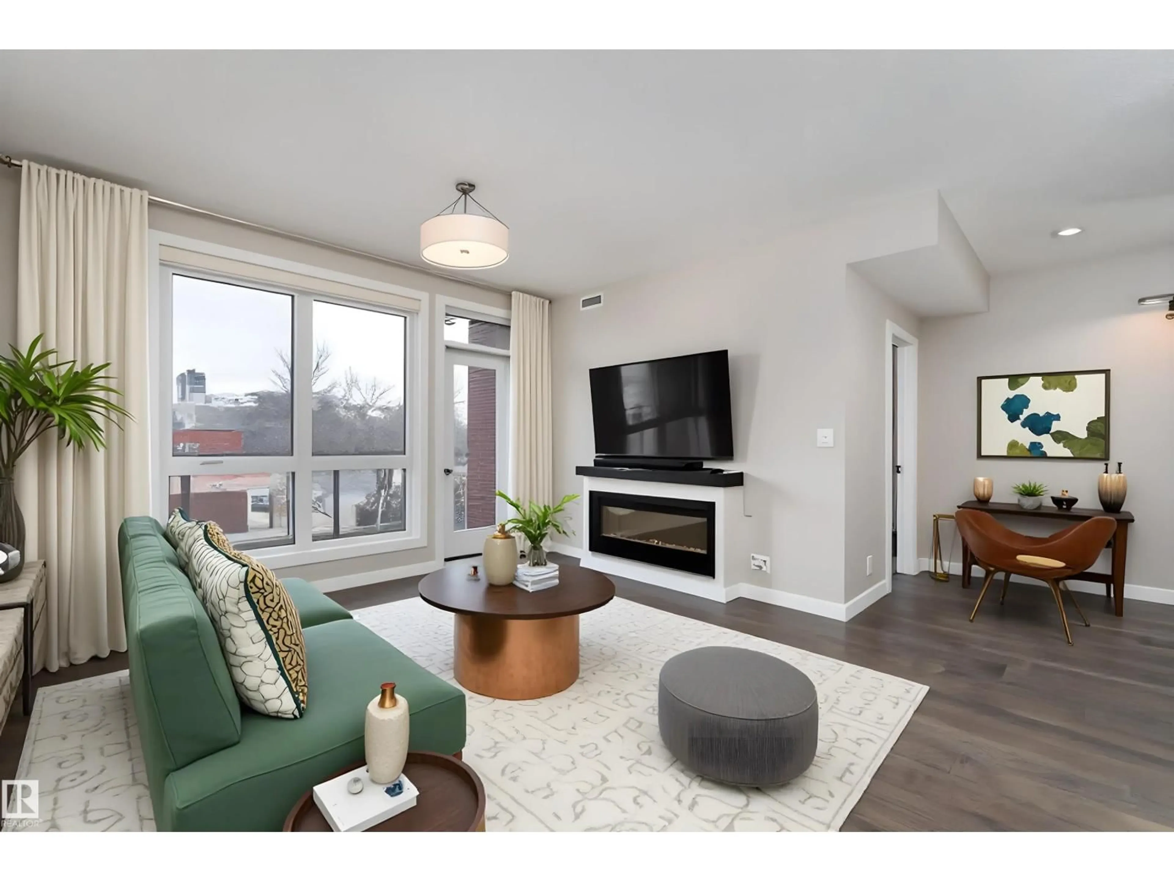 Living room with furniture, wood/laminate floor for #204 - 11710 87 AV, Edmonton Alberta T6G0Y3