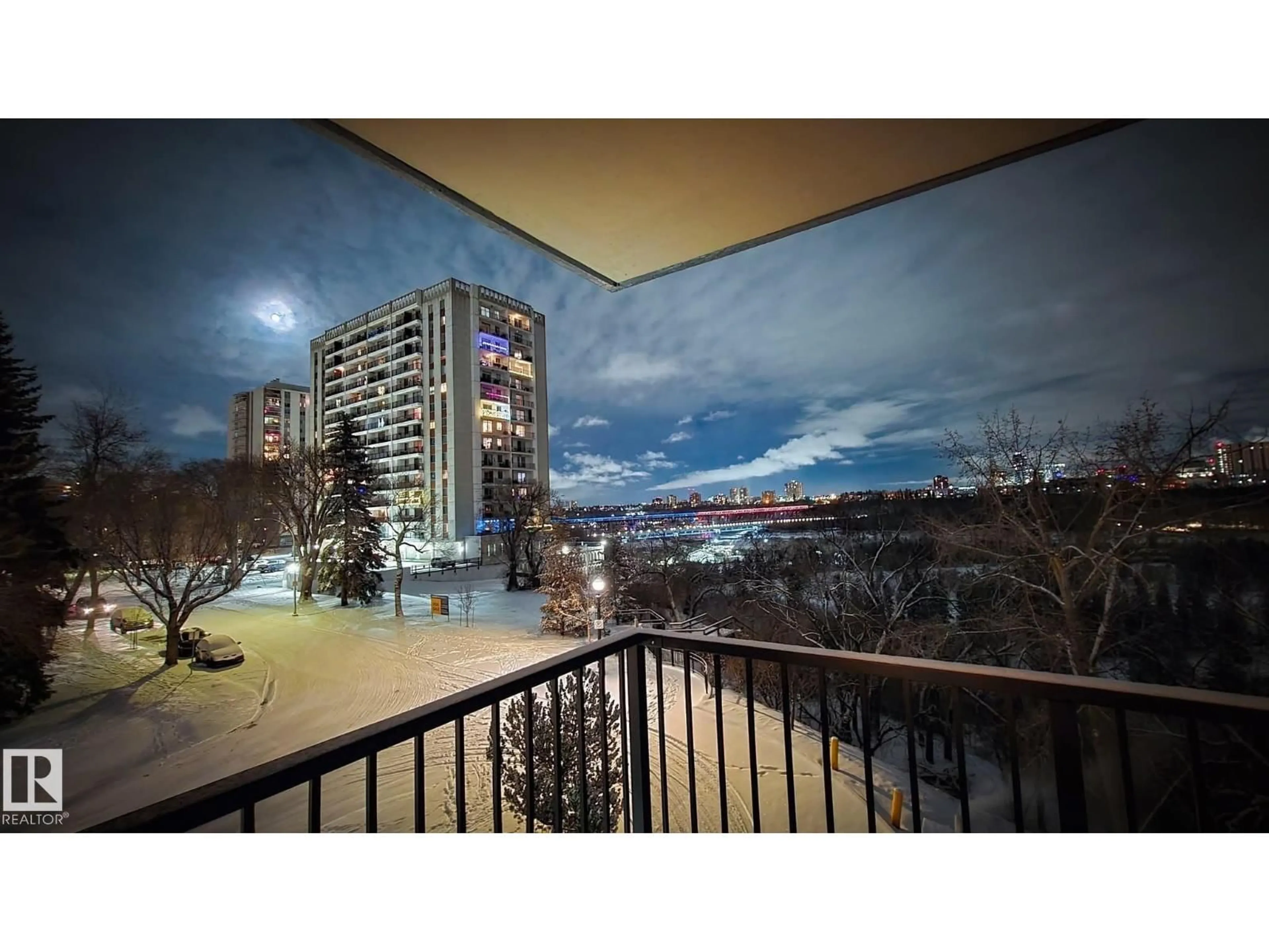 Balcony in the apartment, city buildings view from balcony for #201 - 9908 114 ST, Edmonton Alberta T5K1R1