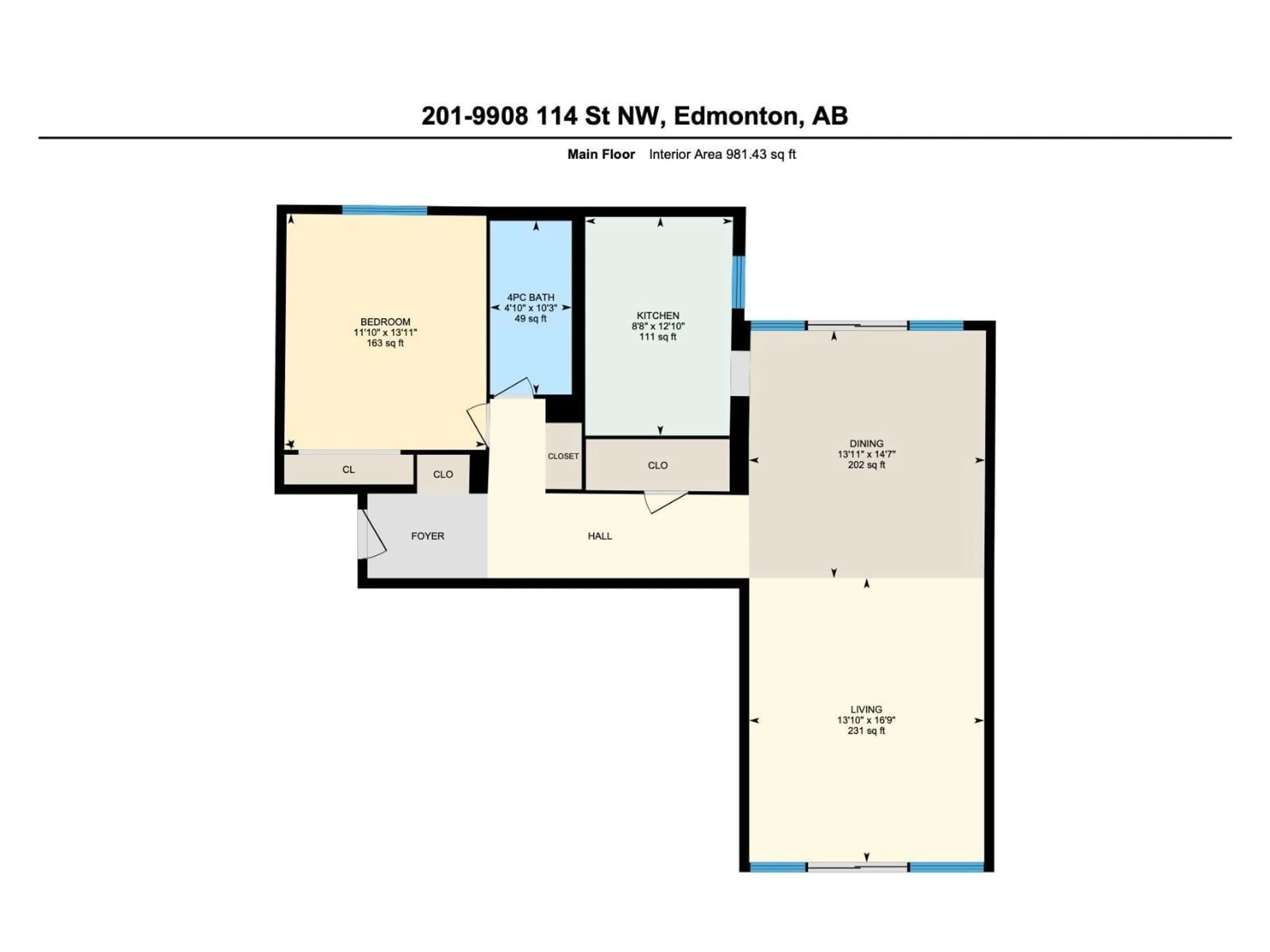 Floor plan for #201 - 9908 114 ST, Edmonton Alberta T5K1R1