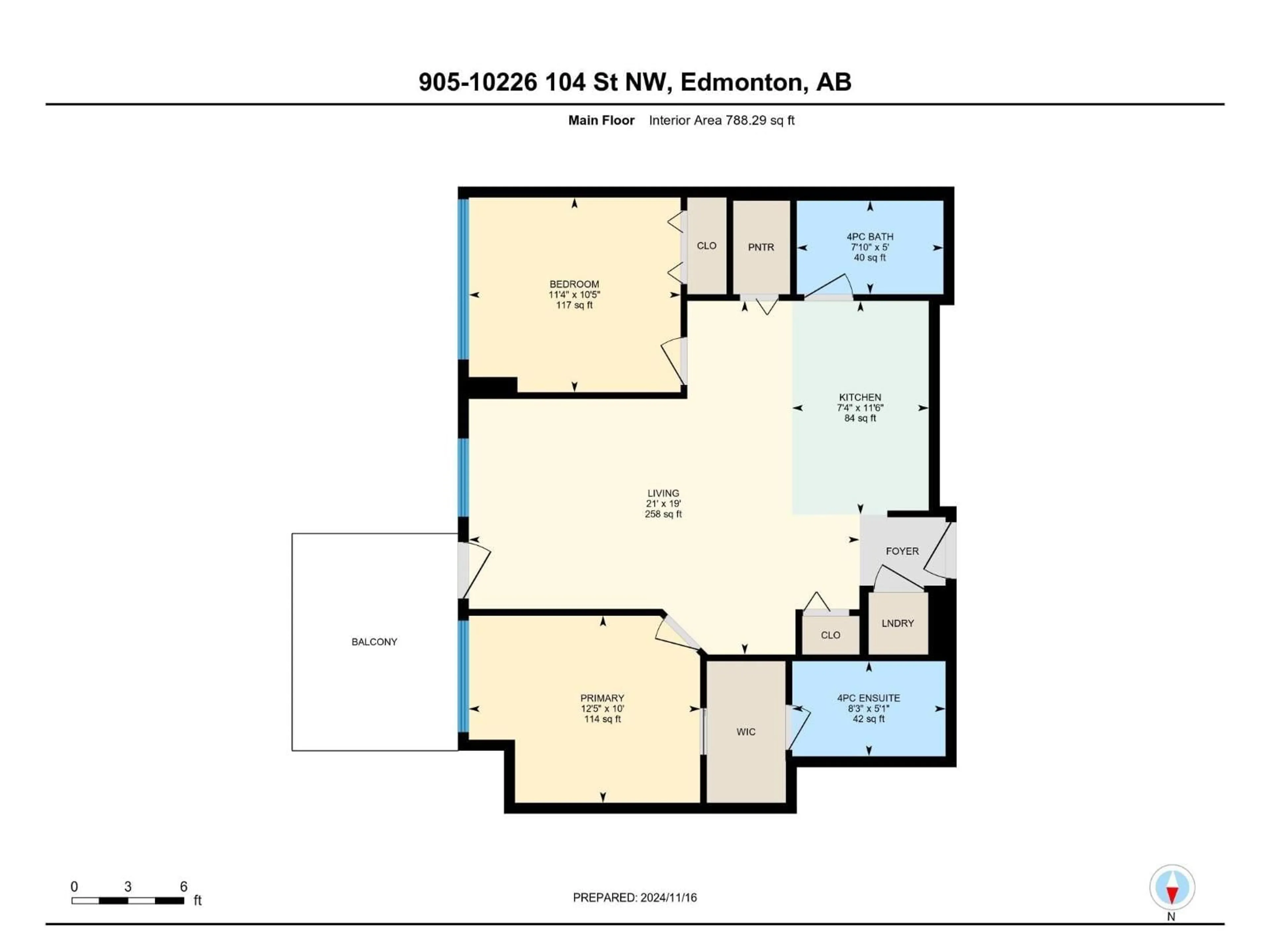Floor plan for 905 - 10226 104 ST NW, Edmonton Alberta T5J1B8