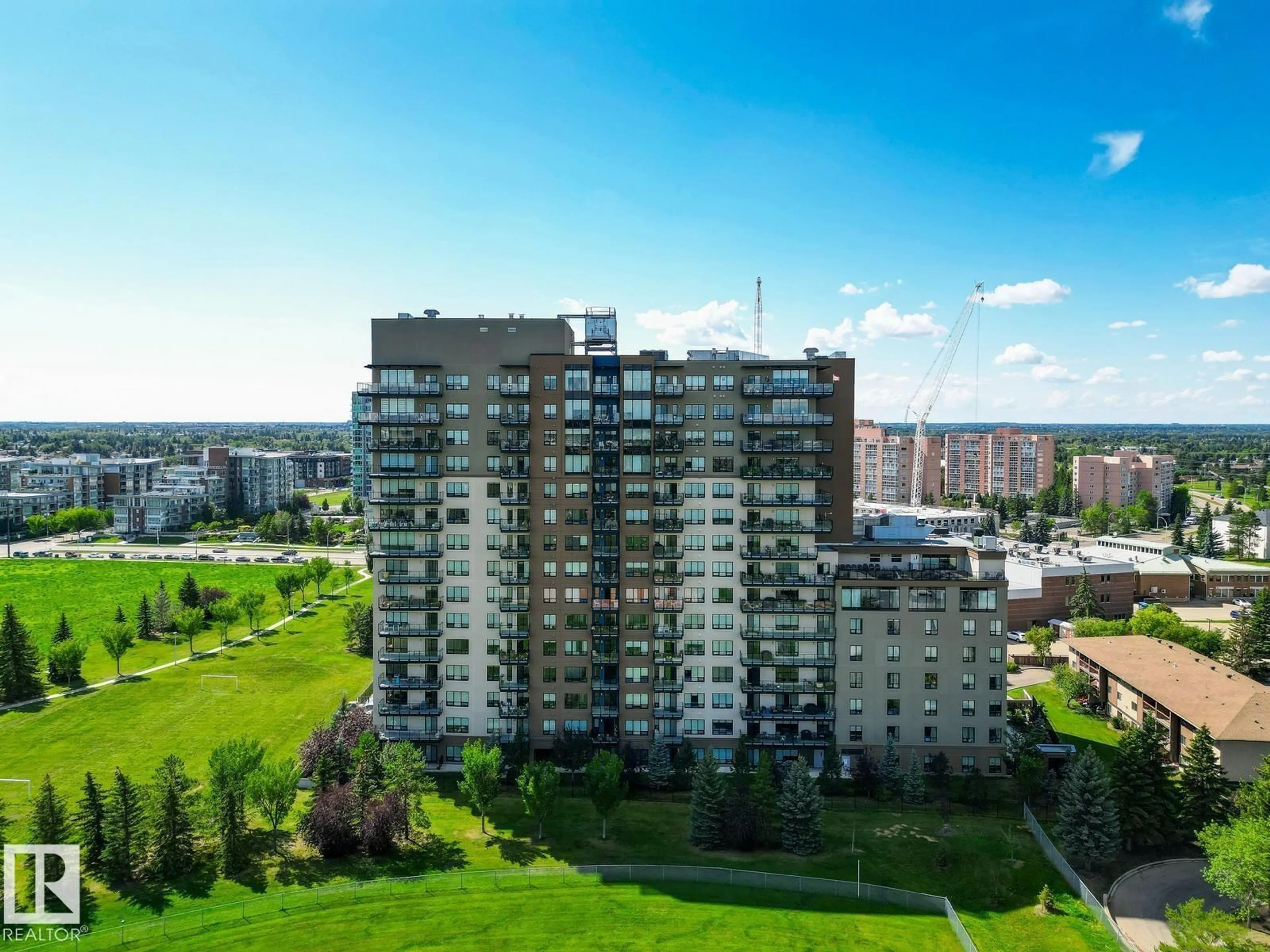 A pic from outside/outdoor area/front of a property/back of a property/a pic from drone, city buildings view from balcony for 1406 - 2755 109 ST NW, Edmonton Alberta T6J5S4