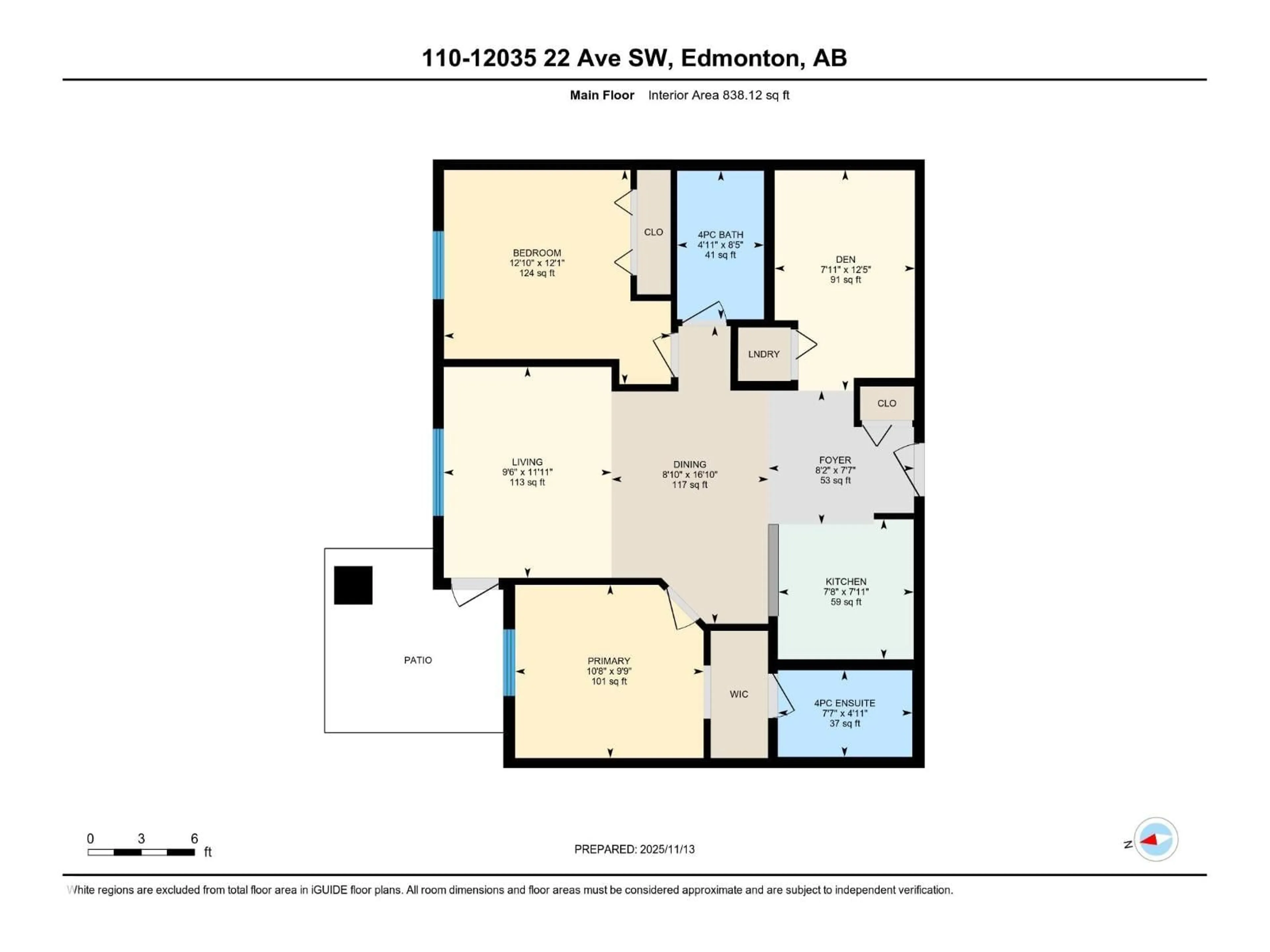 Floor plan for 110 - 12035 22 AV, Edmonton Alberta T6W2X9