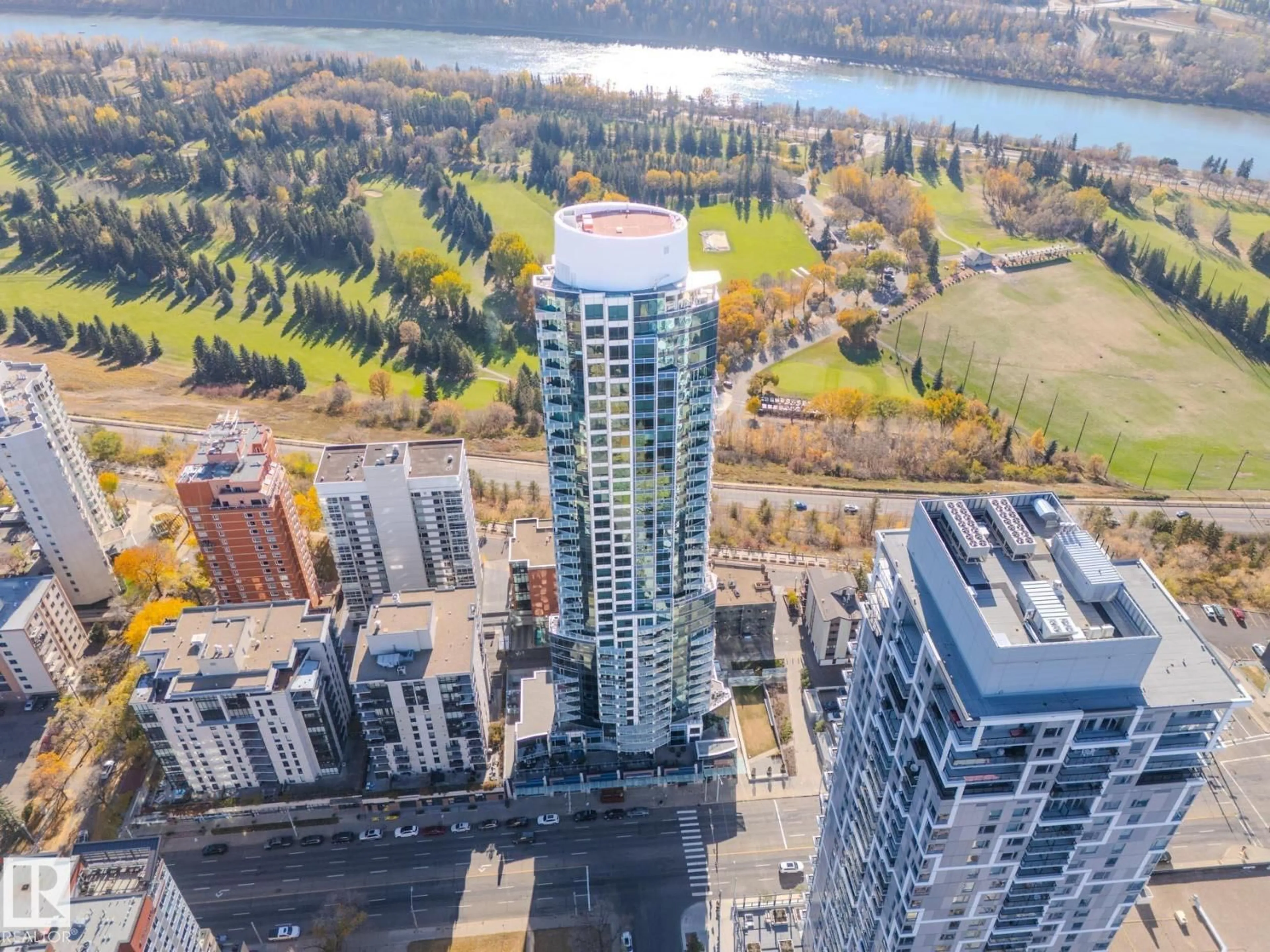 A pic from outside/outdoor area/front of a property/back of a property/a pic from drone, city buildings view from balcony for 1201 JASPER AV, Edmonton Alberta T5K0P1