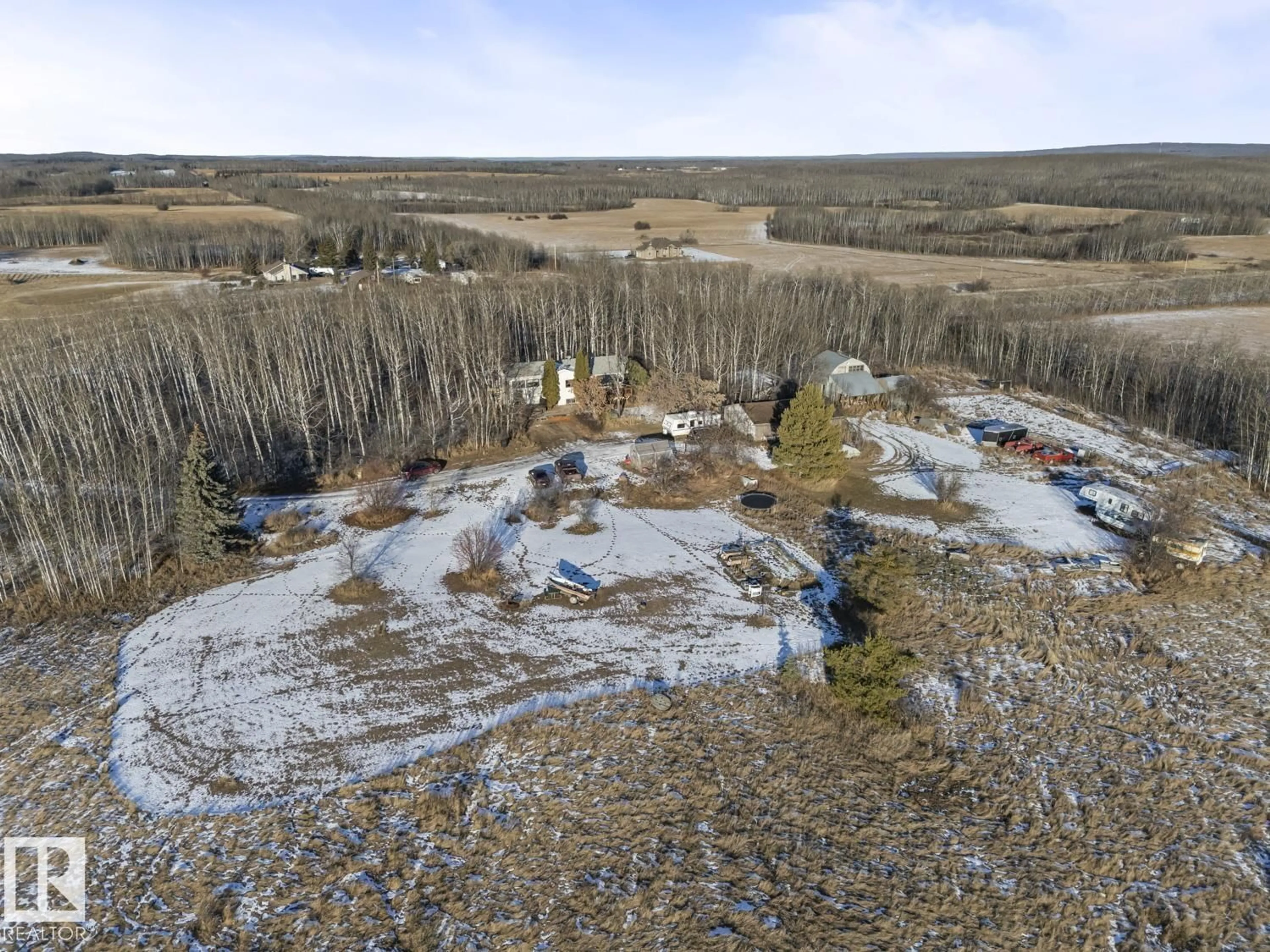 A pic from outside/outdoor area/front of a property/back of a property/a pic from drone, forest/trees view for 42003 55 HI, Rural Bonnyville M.D. Alberta T9M1P4