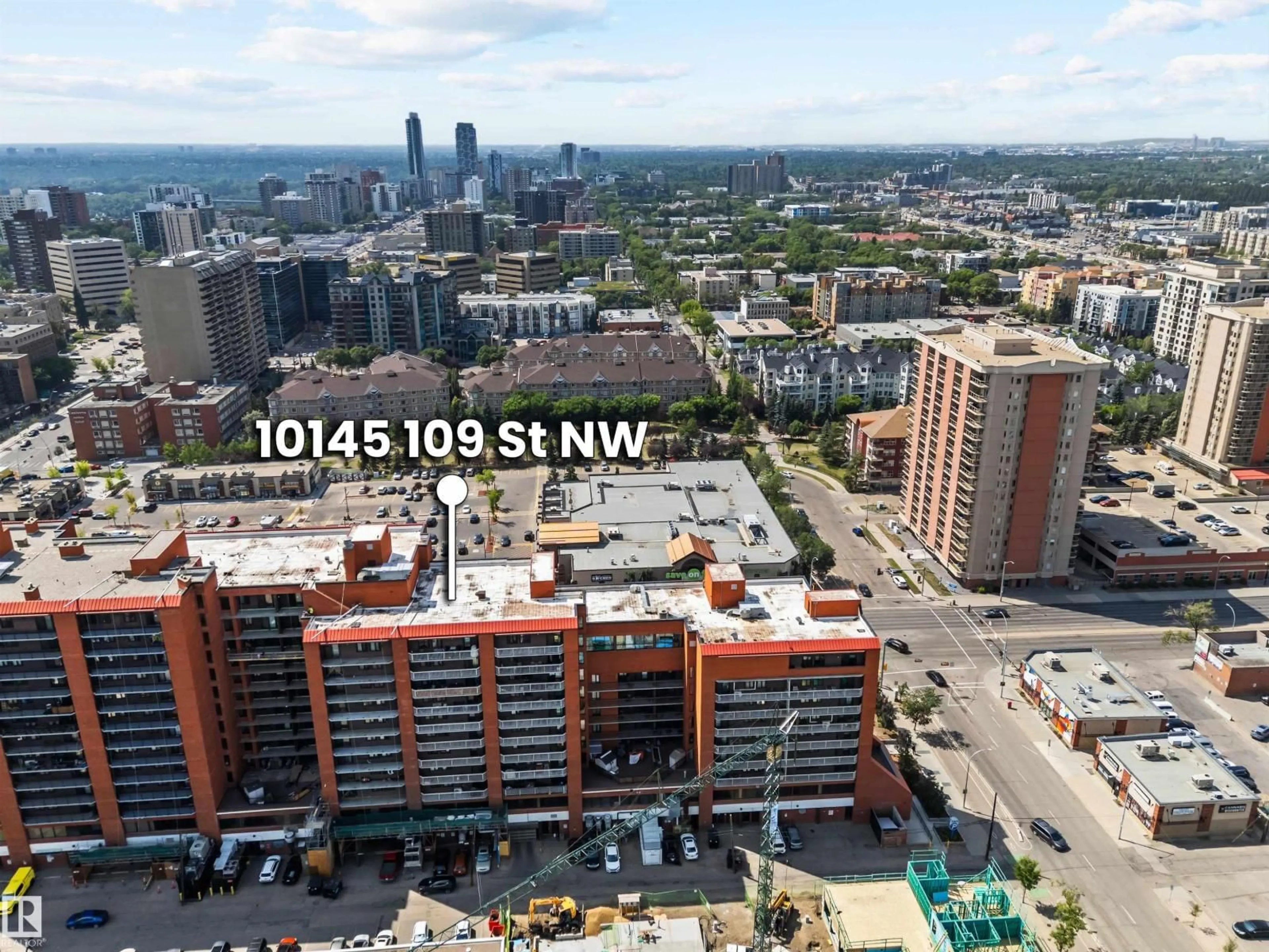 A pic from outside/outdoor area/front of a property/back of a property/a pic from drone, city buildings view from balcony for 901 - 10145 109 ST NW, Edmonton Alberta T5J3M5