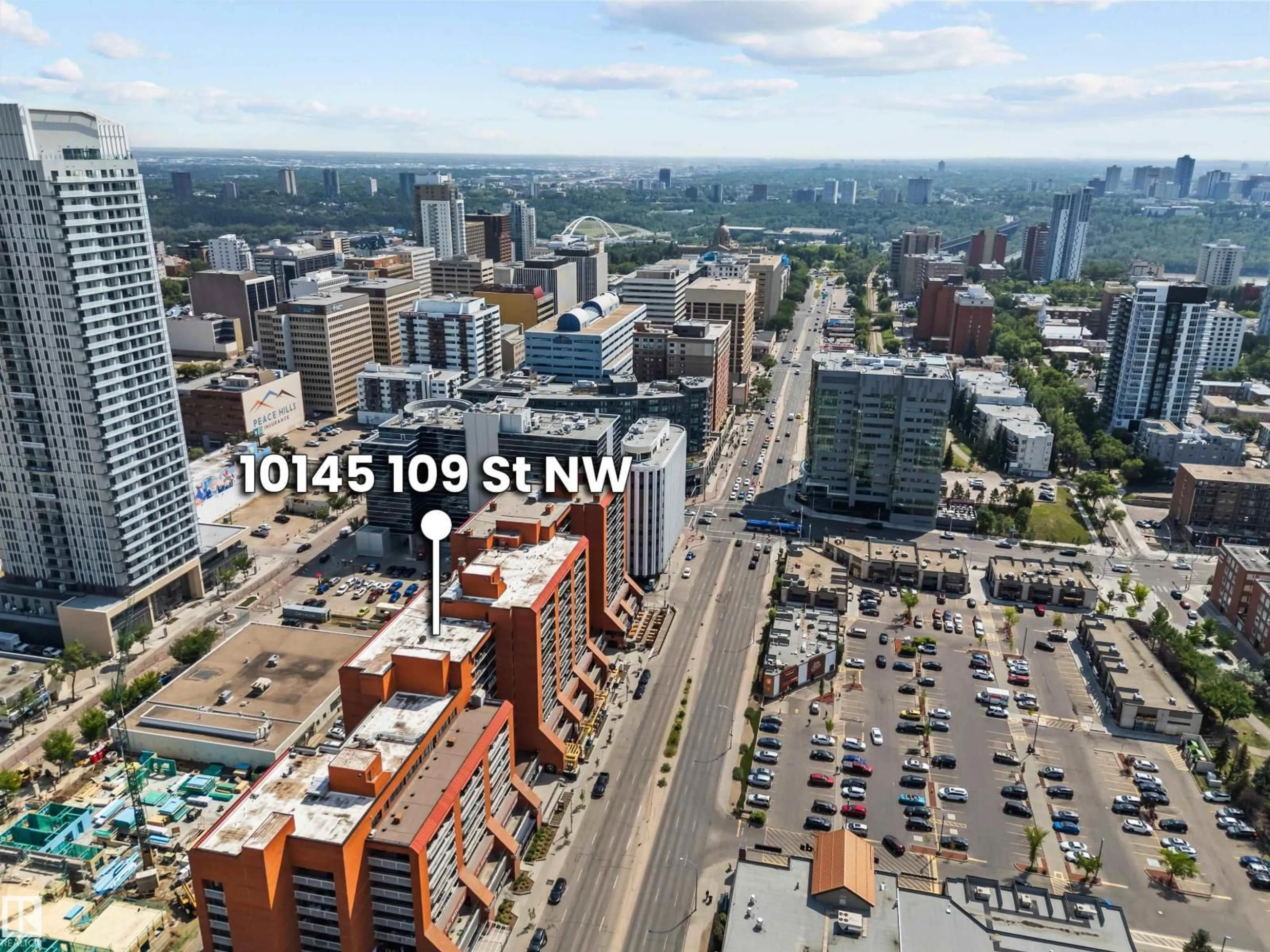 A pic from outside/outdoor area/front of a property/back of a property/a pic from drone, city buildings view from balcony for 901 - 10145 109 ST NW, Edmonton Alberta T5J3M5