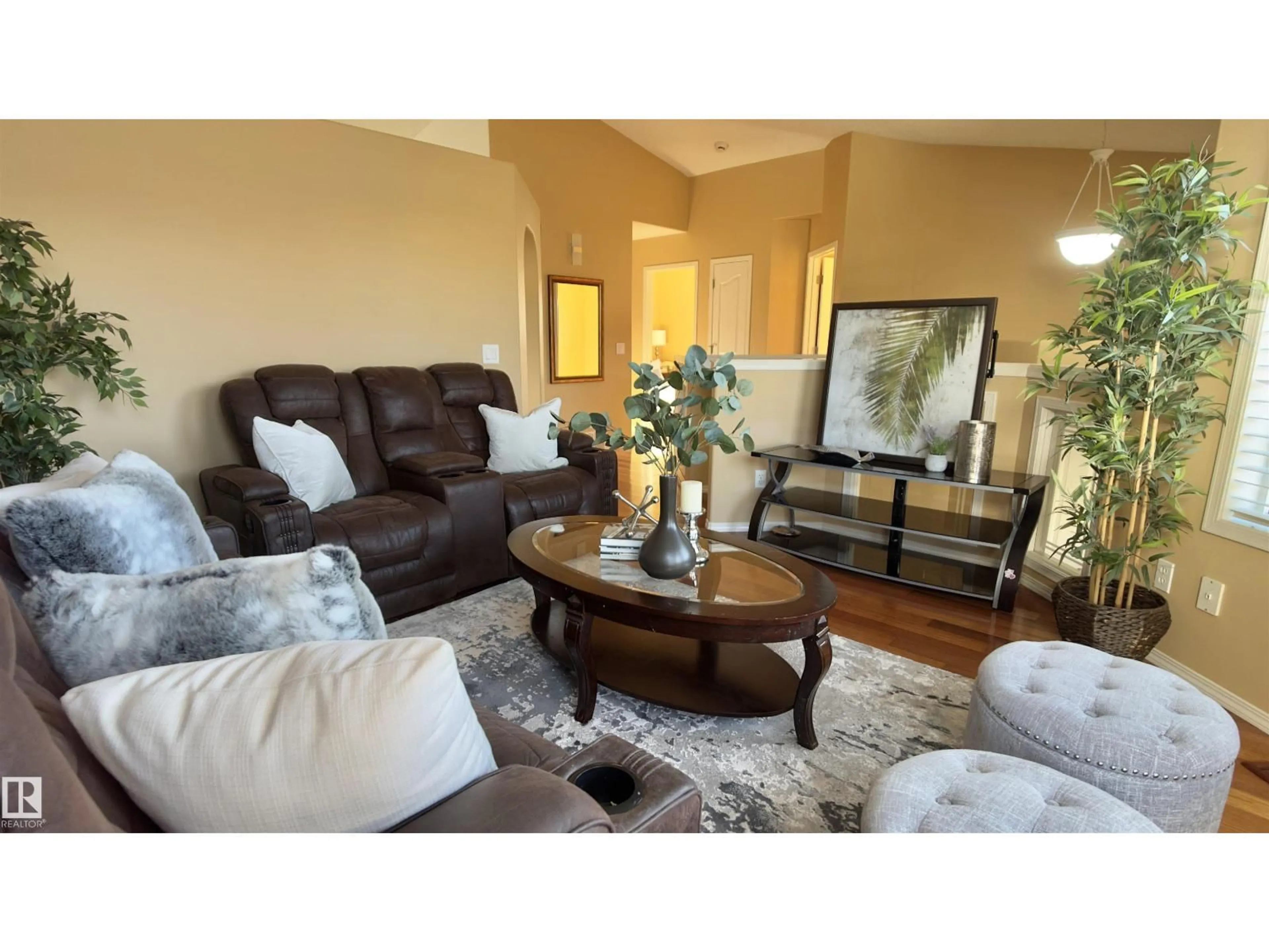 Living room with furniture, wood/laminate floor for NW - 13023 35 ST, Edmonton Alberta T5A5C8