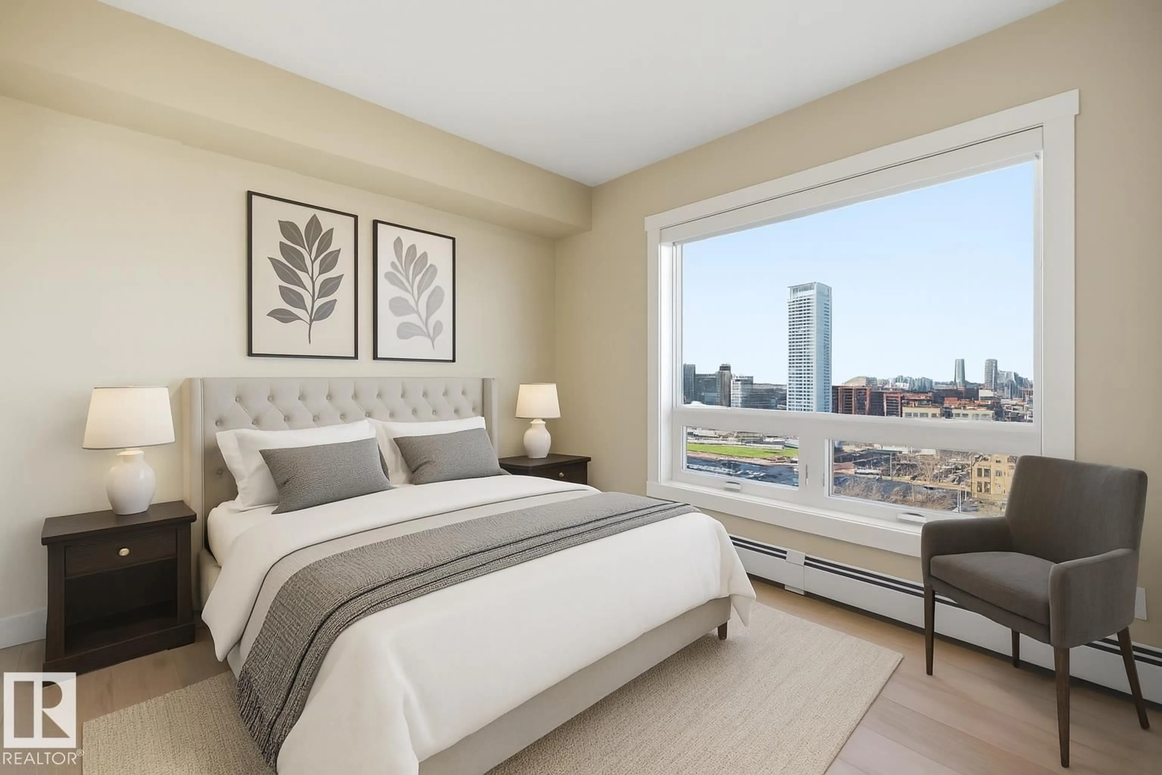 Bedroom with bed, unknown for 1306 - 10410 102 AV, Edmonton Alberta T5J0E9