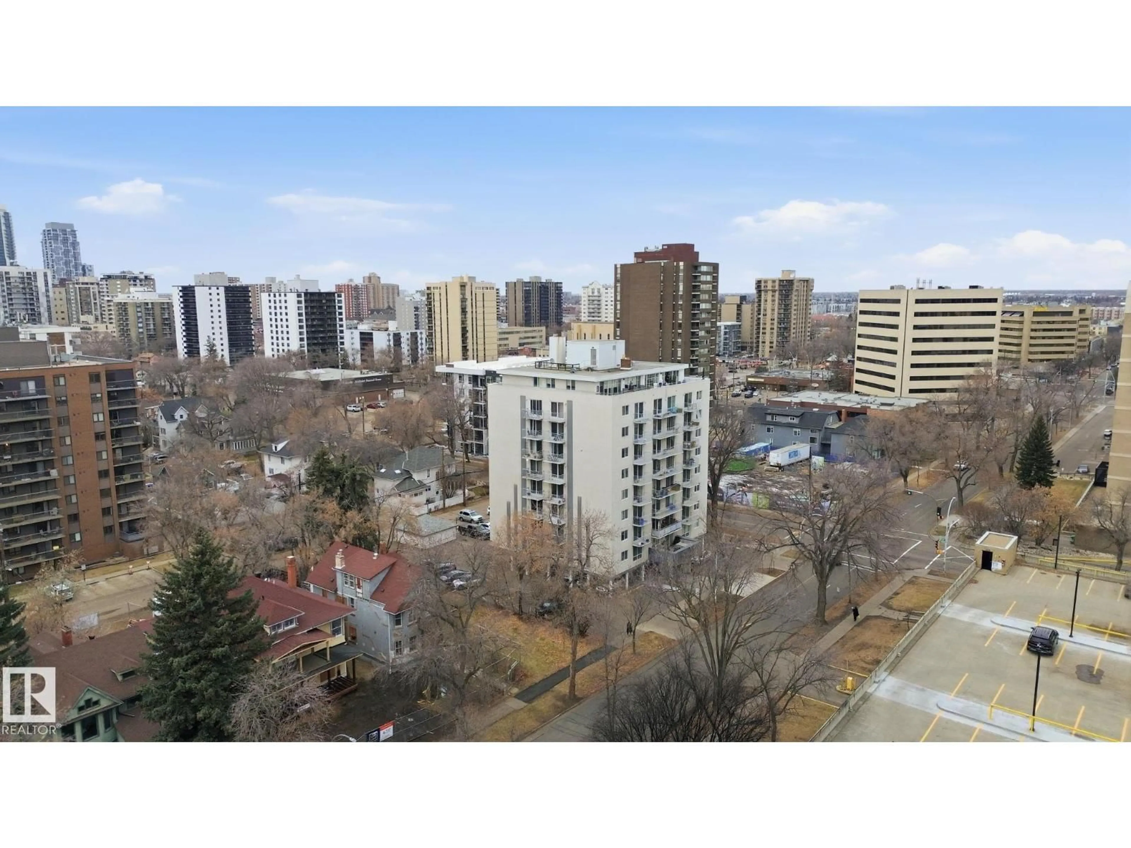 A pic from outside/outdoor area/front of a property/back of a property/a pic from drone, city buildings view from balcony for #702 - 9940 112 ST NW, Edmonton Alberta T5K1L8