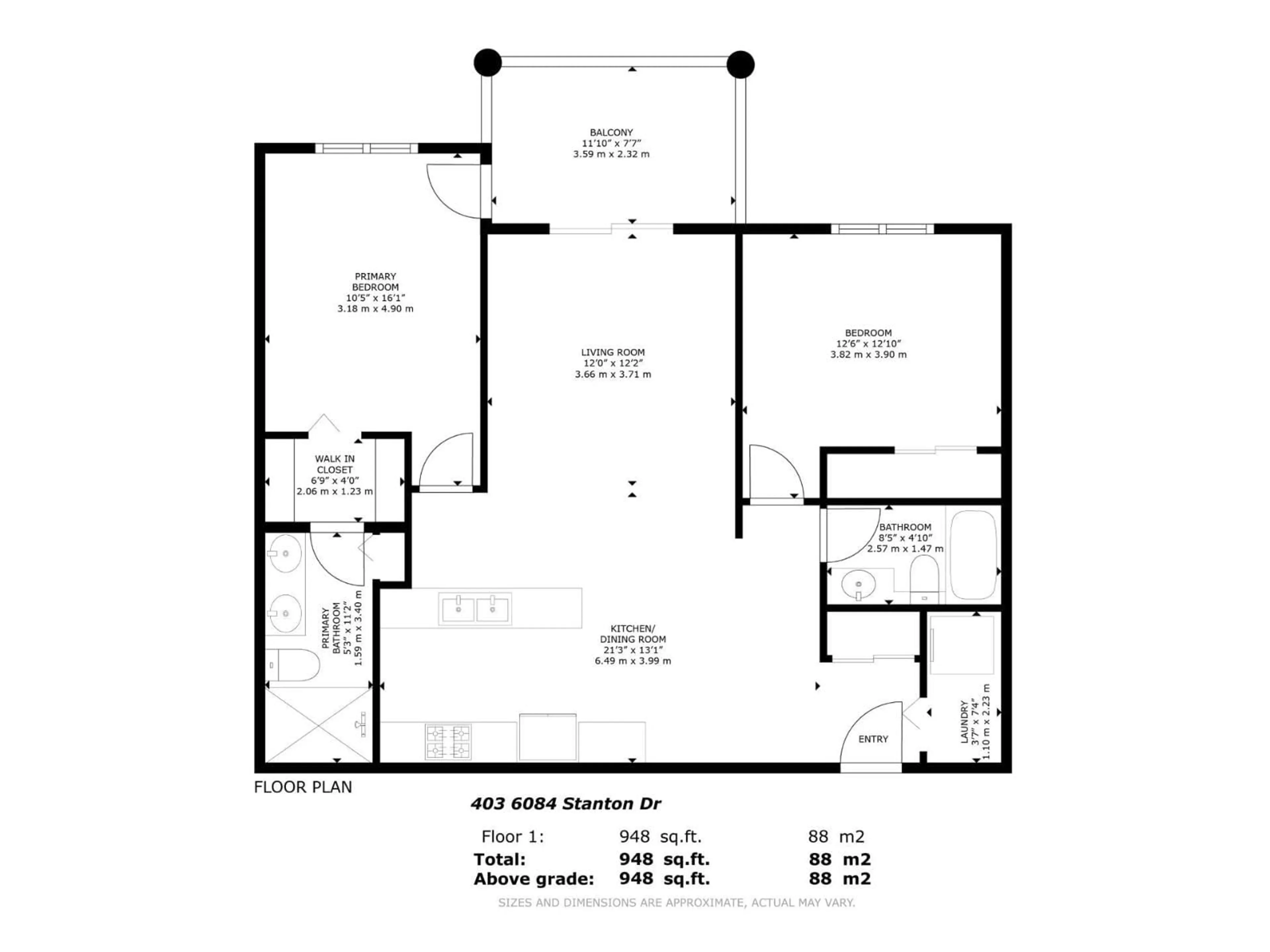 Floor plan for #413 - 6084 STANTON DR, Edmonton Alberta T6X0Z4
