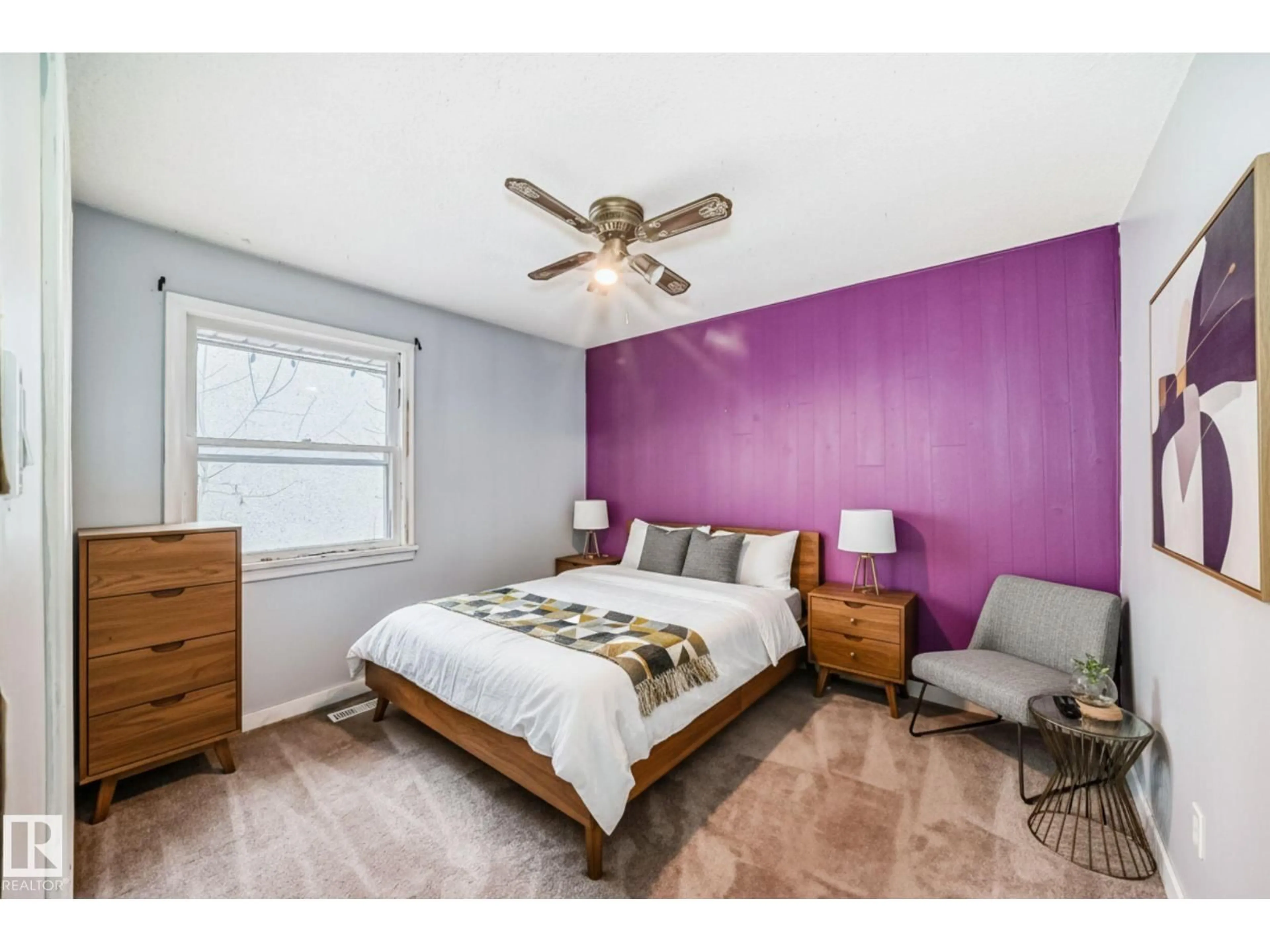 Bedroom with bed, wood/laminate floor for 4037 114 AV, Edmonton Alberta T5W0S9