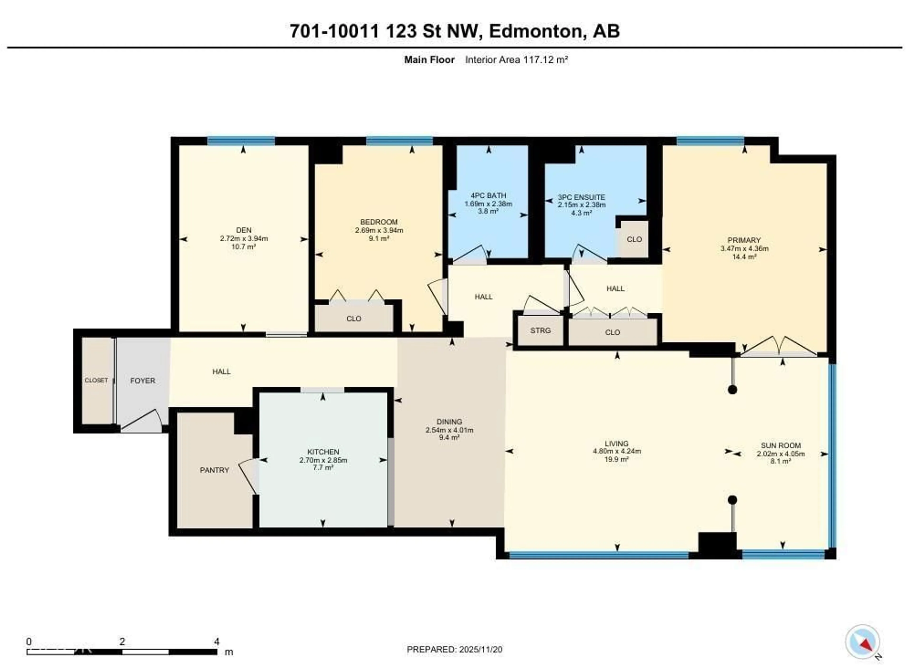 Floor plan for #701 - 10011 123 ST, Edmonton Alberta T5N1M9