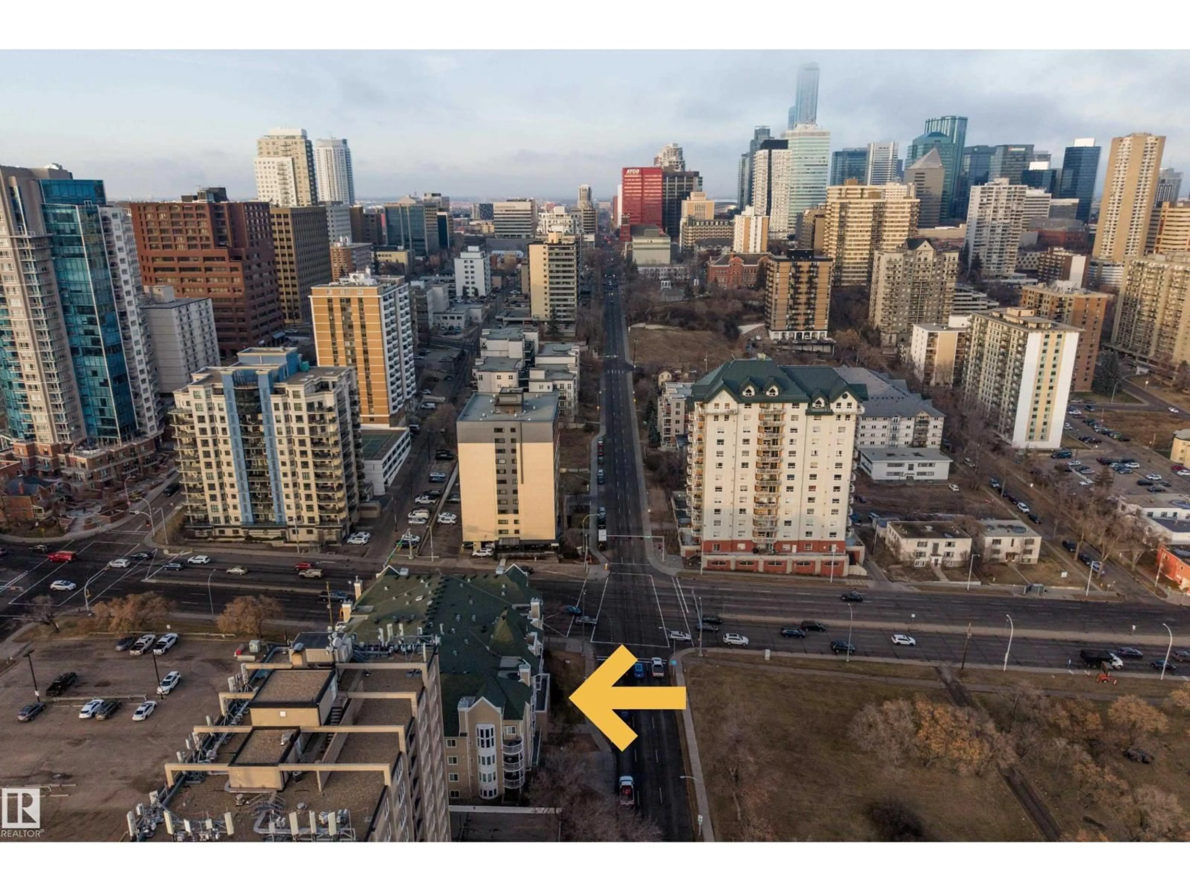 A pic from outside/outdoor area/front of a property/back of a property/a pic from drone, city buildings view from balcony for 201 - 9640 105 ST, Edmonton Alberta T5K0Z7
