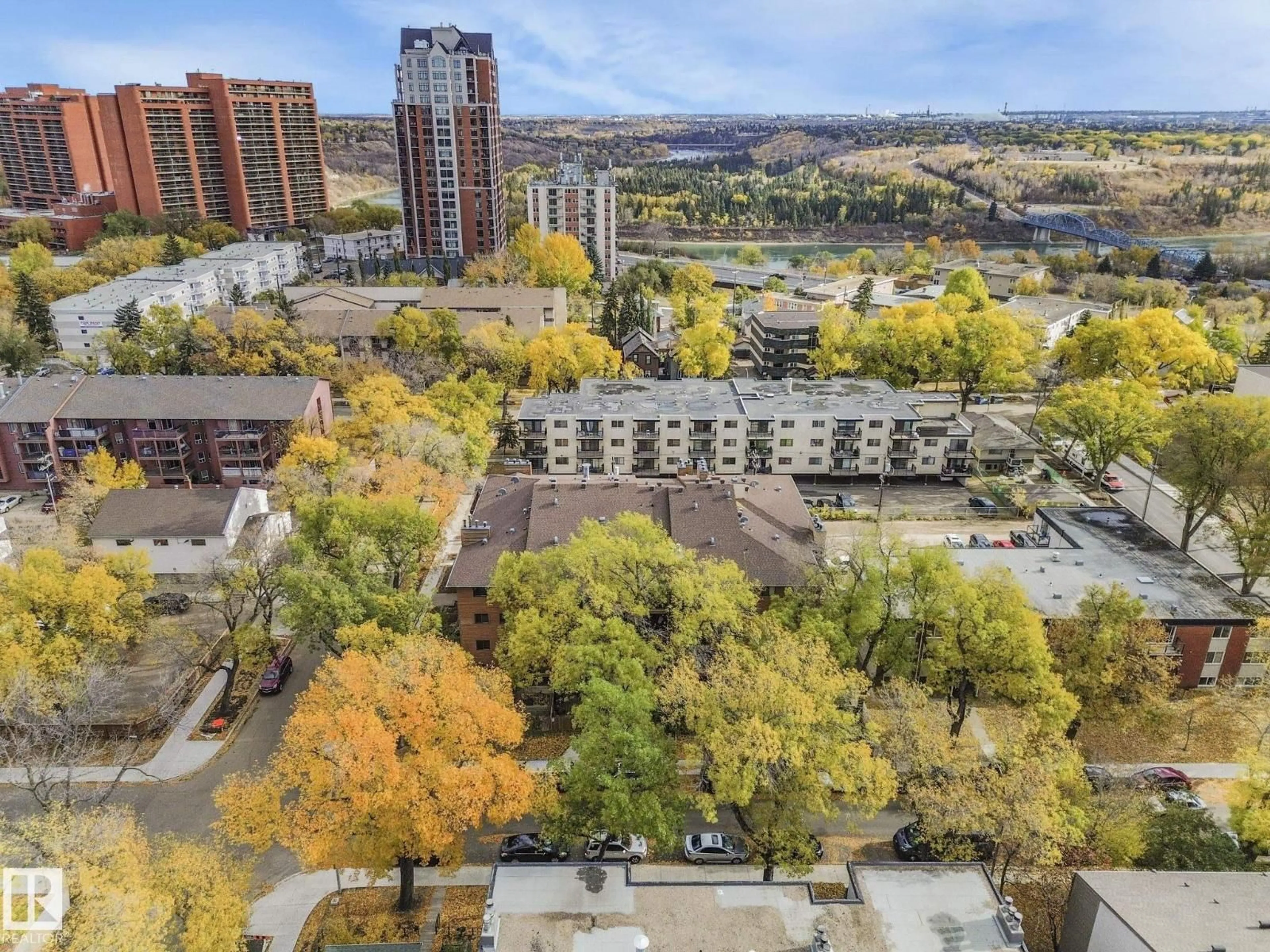 A pic from outside/outdoor area/front of a property/back of a property/a pic from drone, city buildings view from balcony for #107 - 10421 93 ST, Edmonton Alberta T5H1X5
