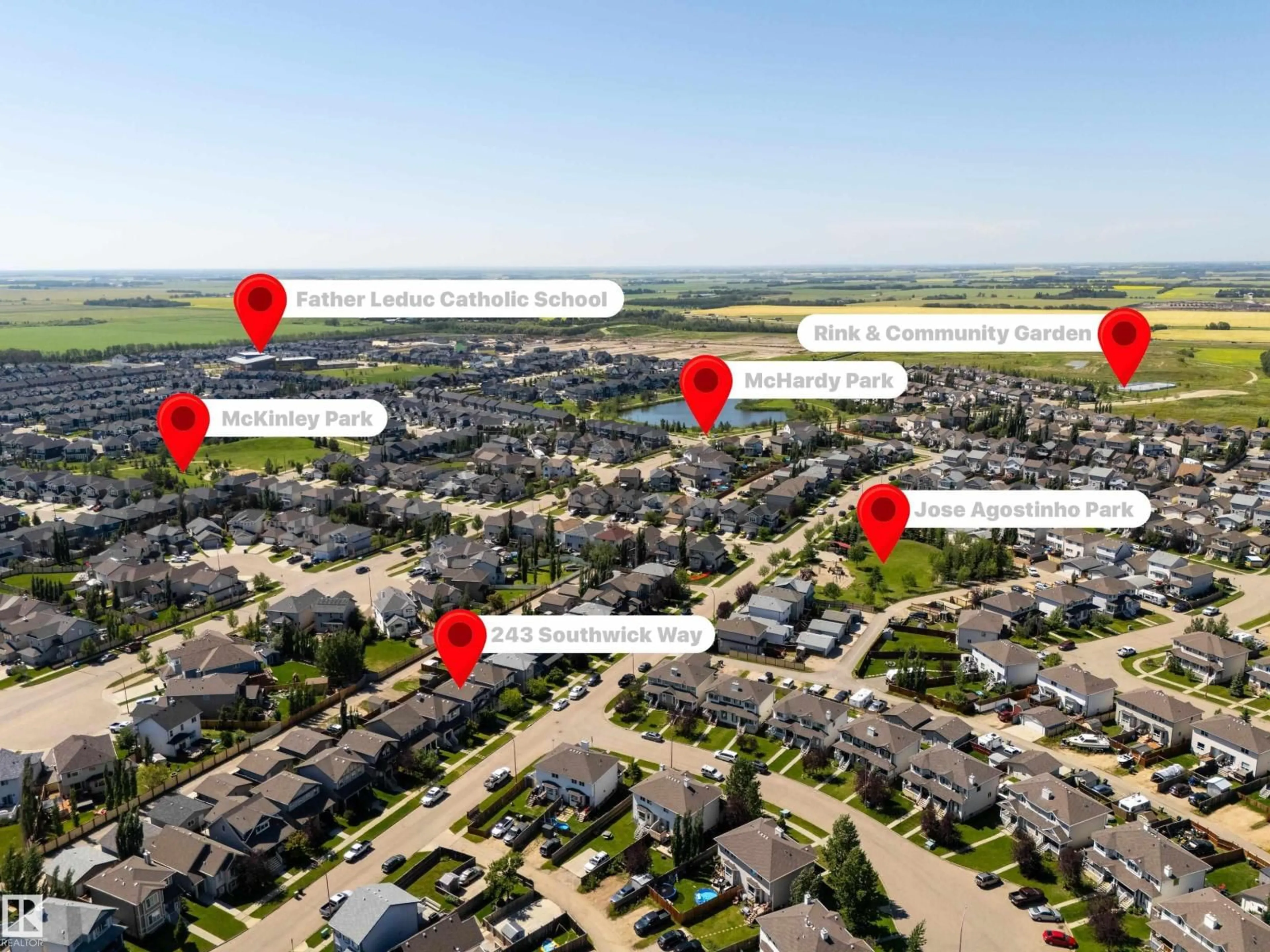 A pic from outside/outdoor area/front of a property/back of a property/a pic from drone, street for 243 SOUTHWICK WY, Leduc Alberta T9E0G1