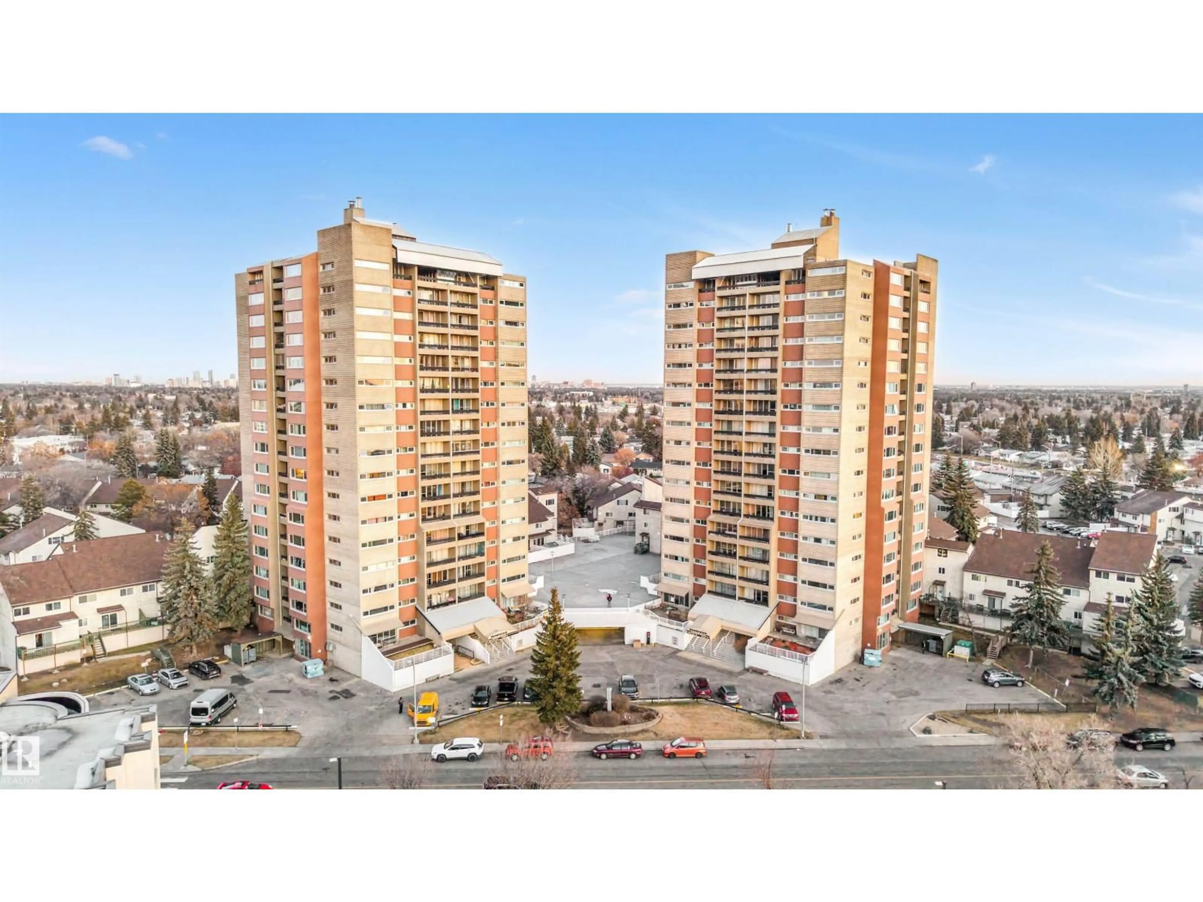 A pic from outside/outdoor area/front of a property/back of a property/a pic from drone, city buildings view from balcony for 12 8745 165 ST, Edmonton Alberta T5R2R7