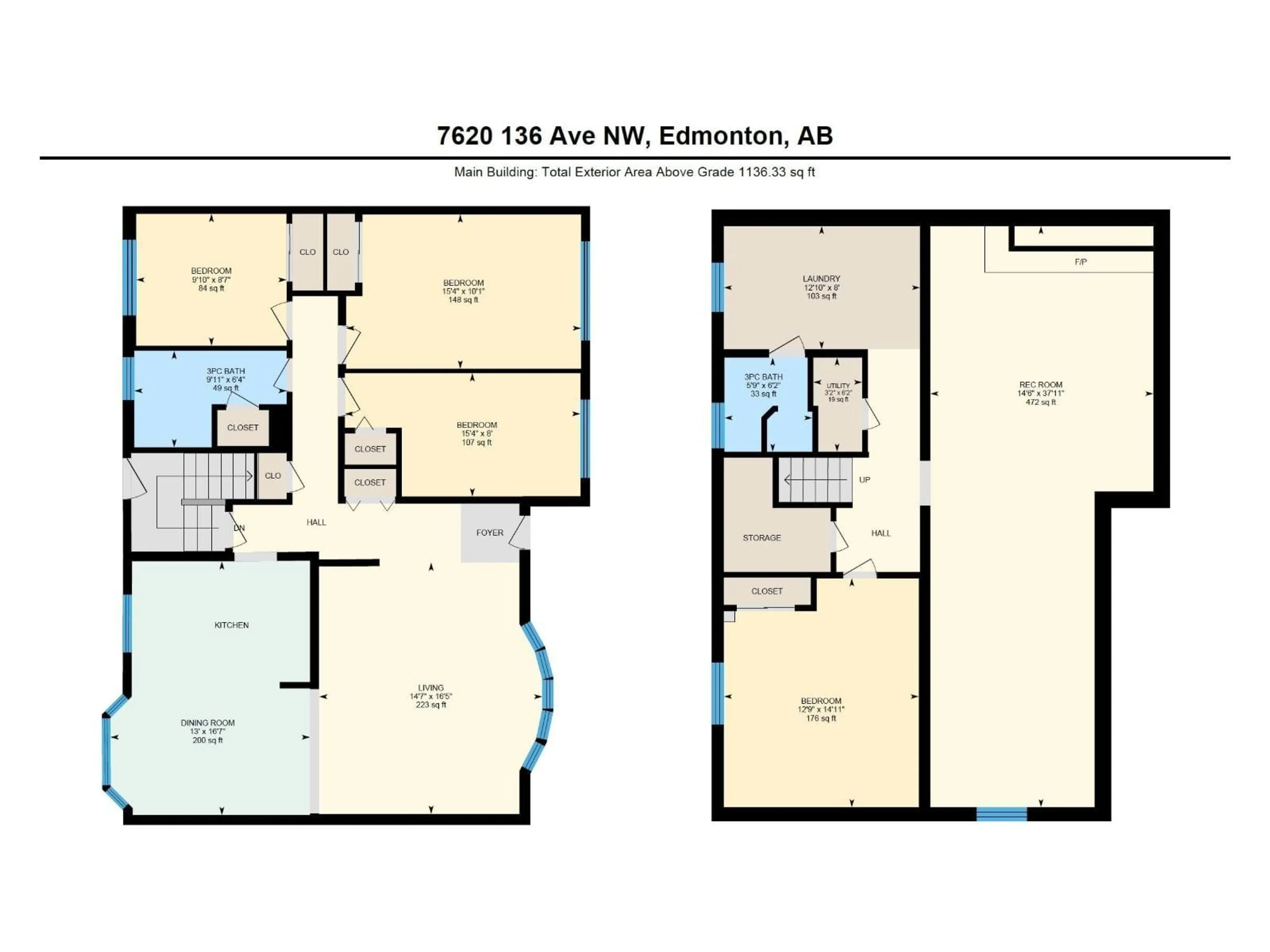 Floor plan for NW - 7620 136 AV, Edmonton Alberta T5C2K5