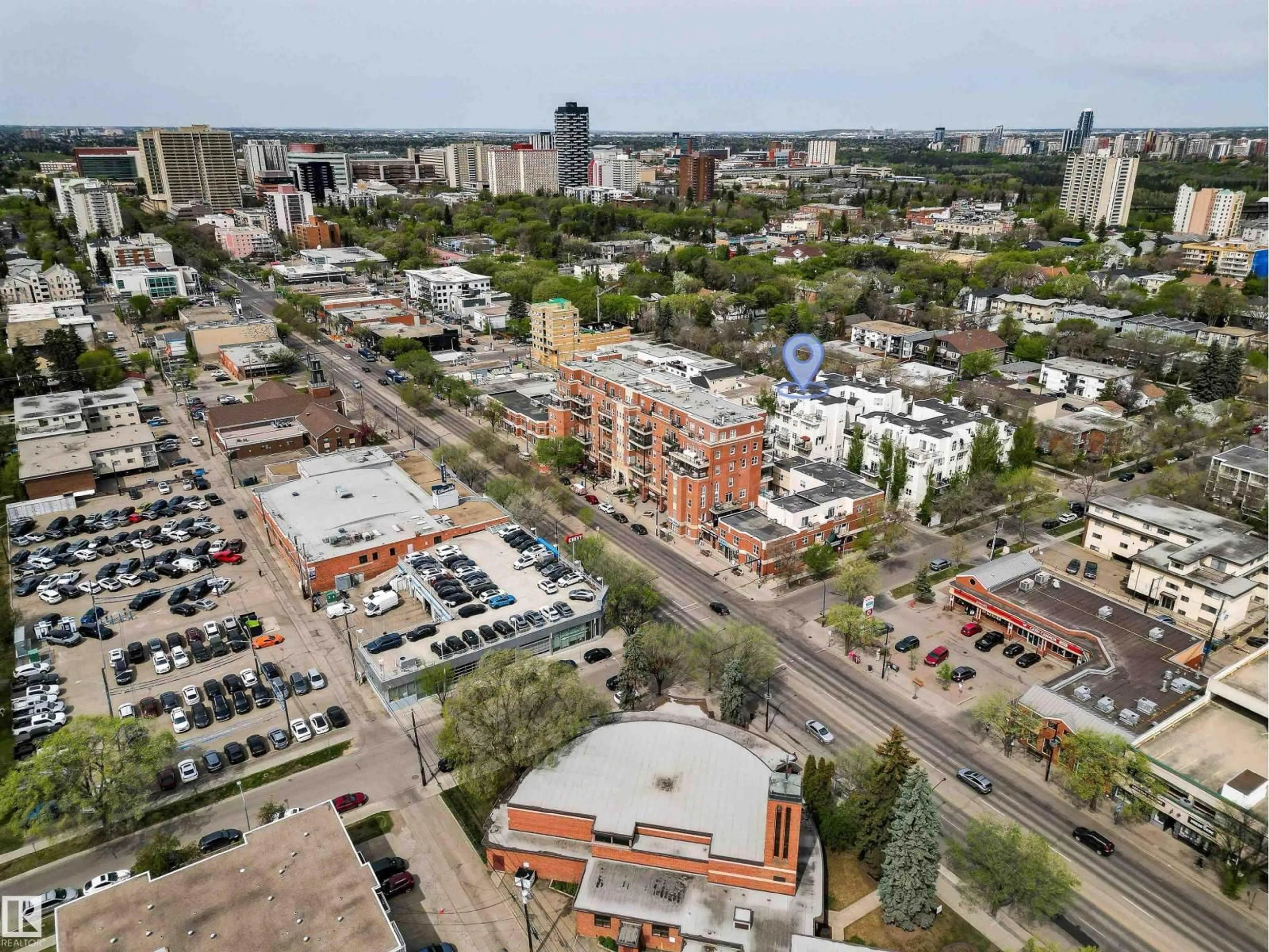 A pic from outside/outdoor area/front of a property/back of a property/a pic from drone, city buildings view from balcony for #417 - 10717 83 AV, Edmonton Alberta T6E2E5