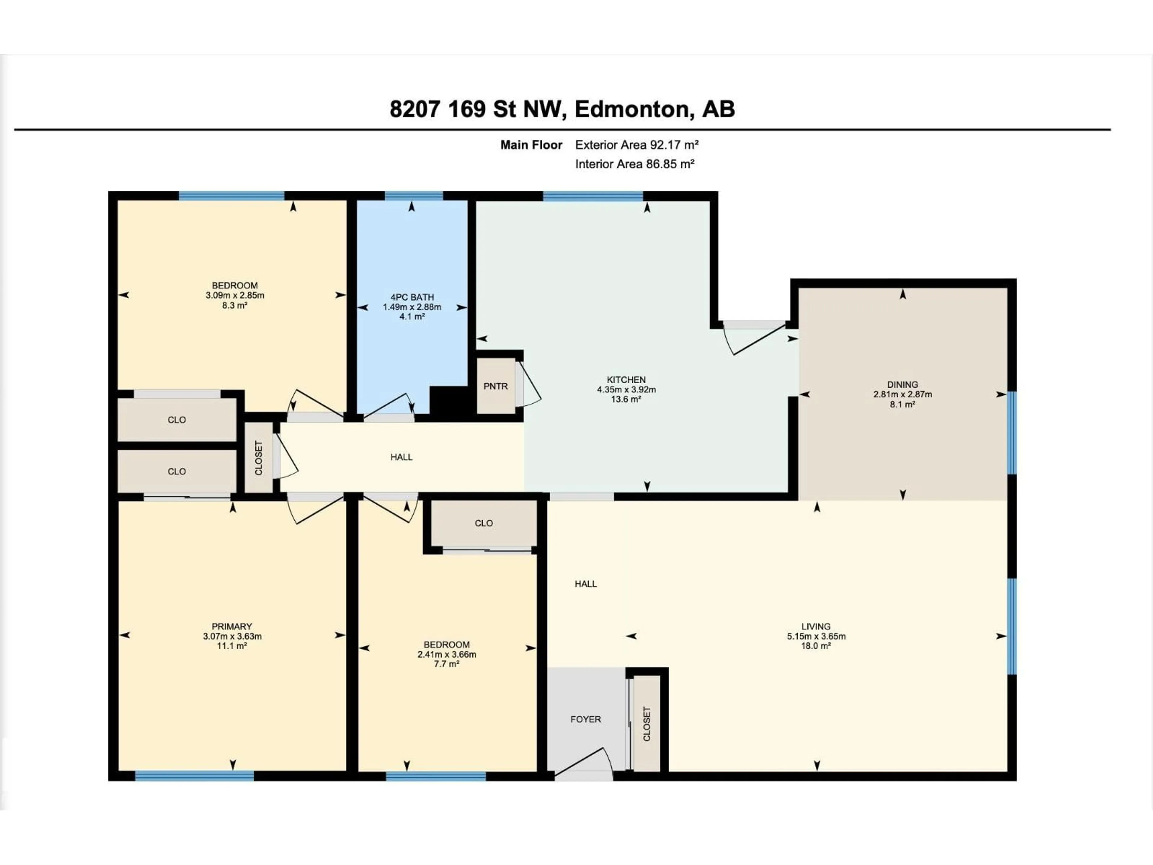 Floor plan for NW - 8207 169 ST, Edmonton Alberta T5R2W4