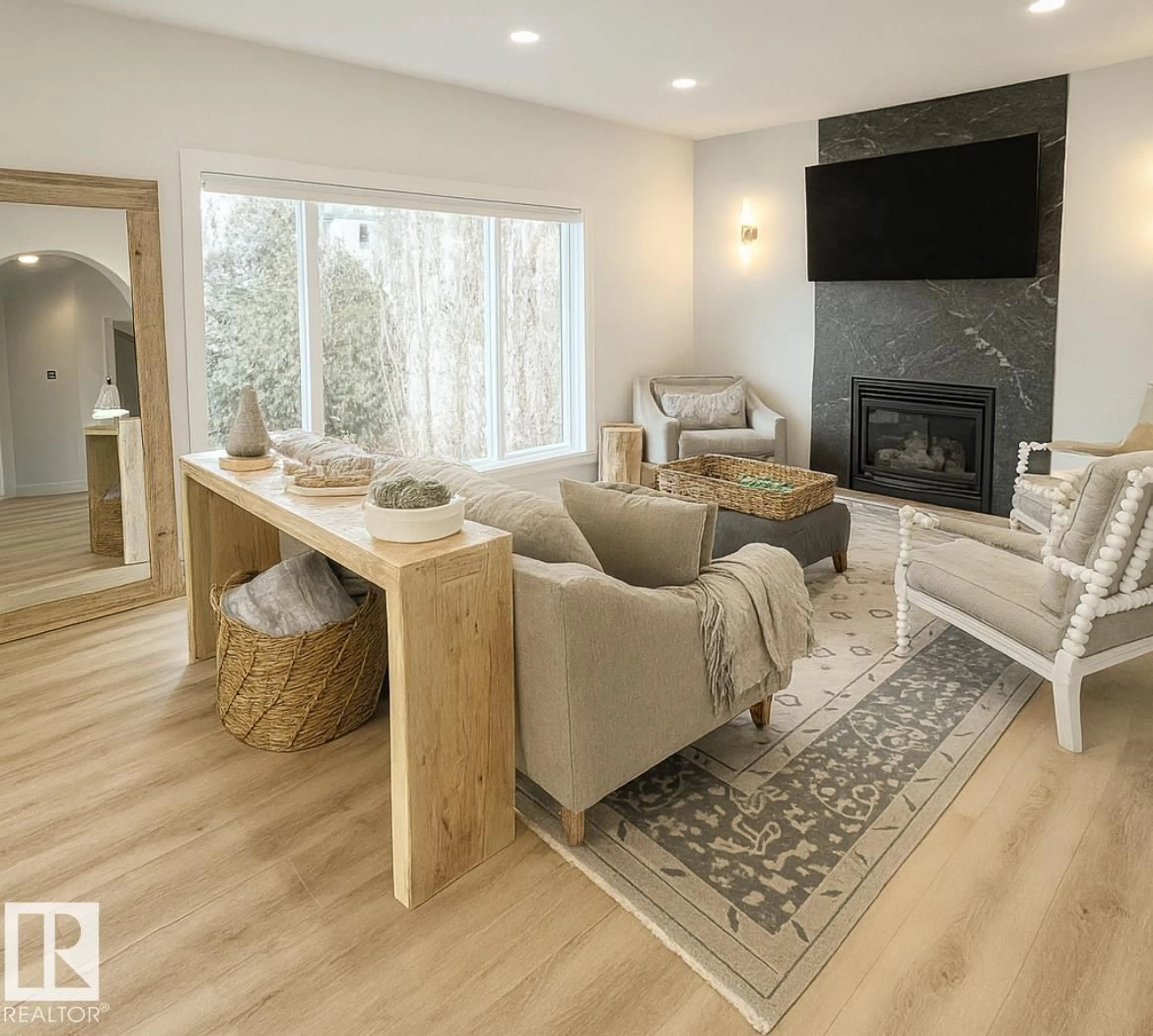 Living room with furniture, wood/laminate floor for 820 ORMSBY CL, Edmonton Alberta T5T5S4