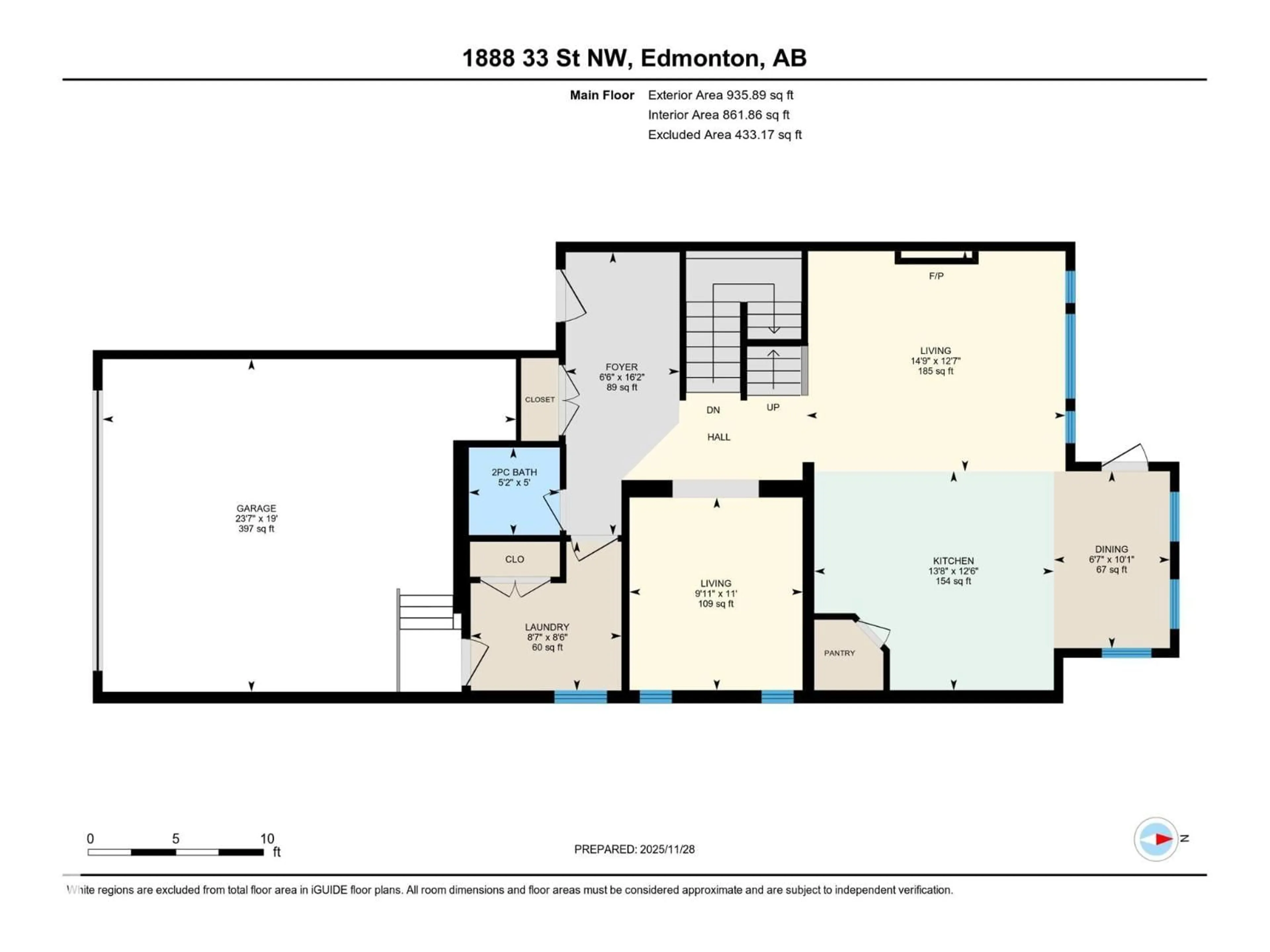 Floor plan for NW - 1888 33 ST, Edmonton Alberta T6T0L5
