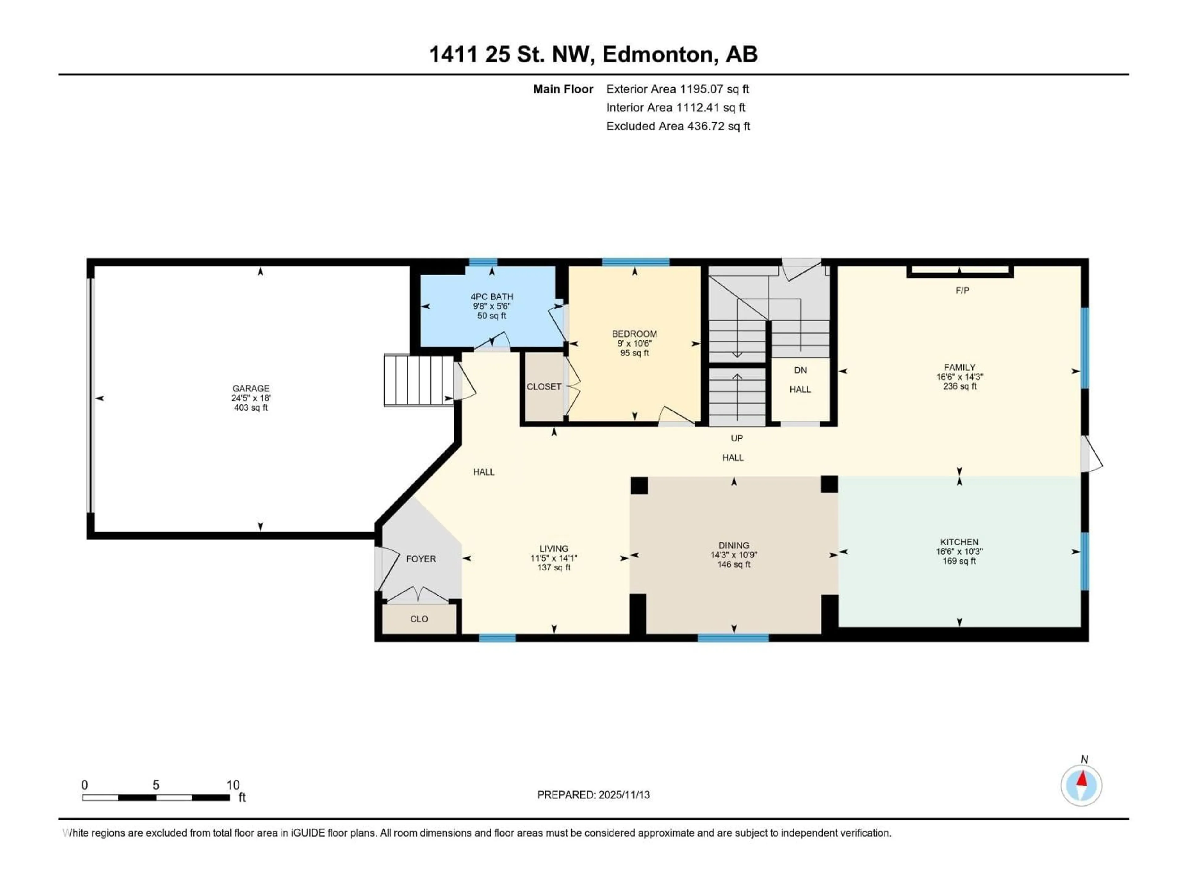 Floor plan for NW - 1411 25 ST, Edmonton Alberta T6T2K7