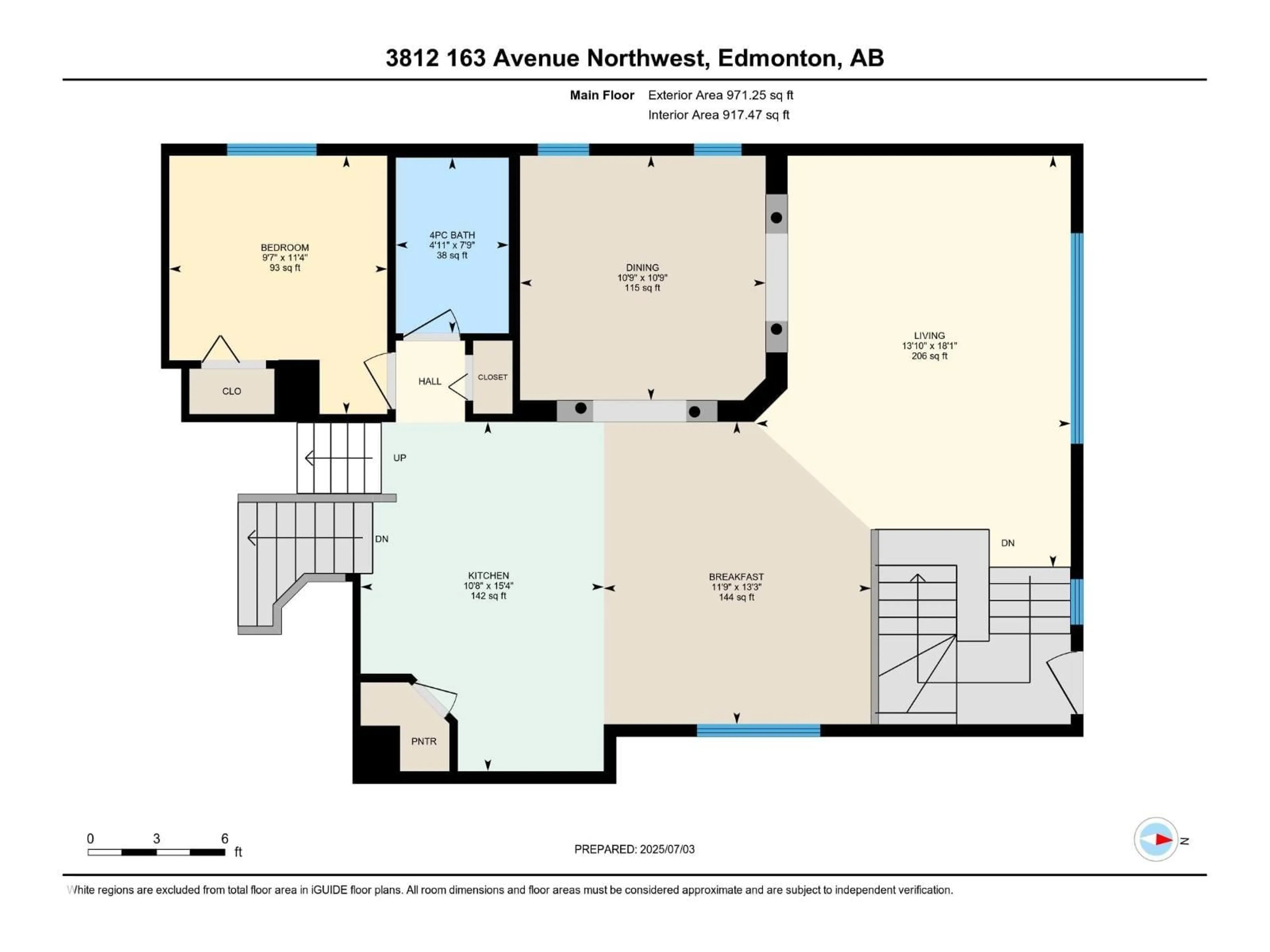 Floor plan for 3812 163 AV, Edmonton Alberta T5Y0G6
