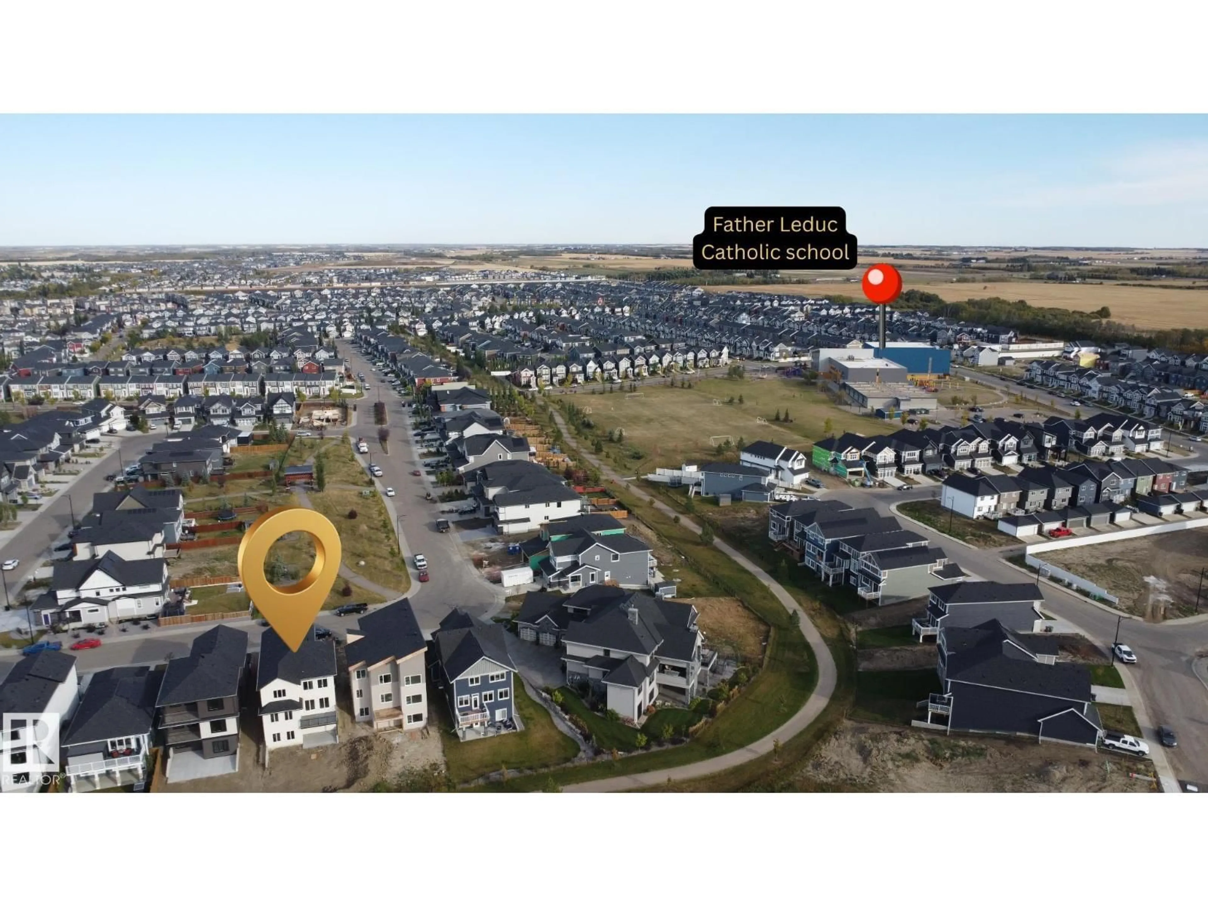 A pic from outside/outdoor area/front of a property/back of a property/a pic from drone, street for 144 EDGEWATER CIR, Leduc Alberta T9E1K5