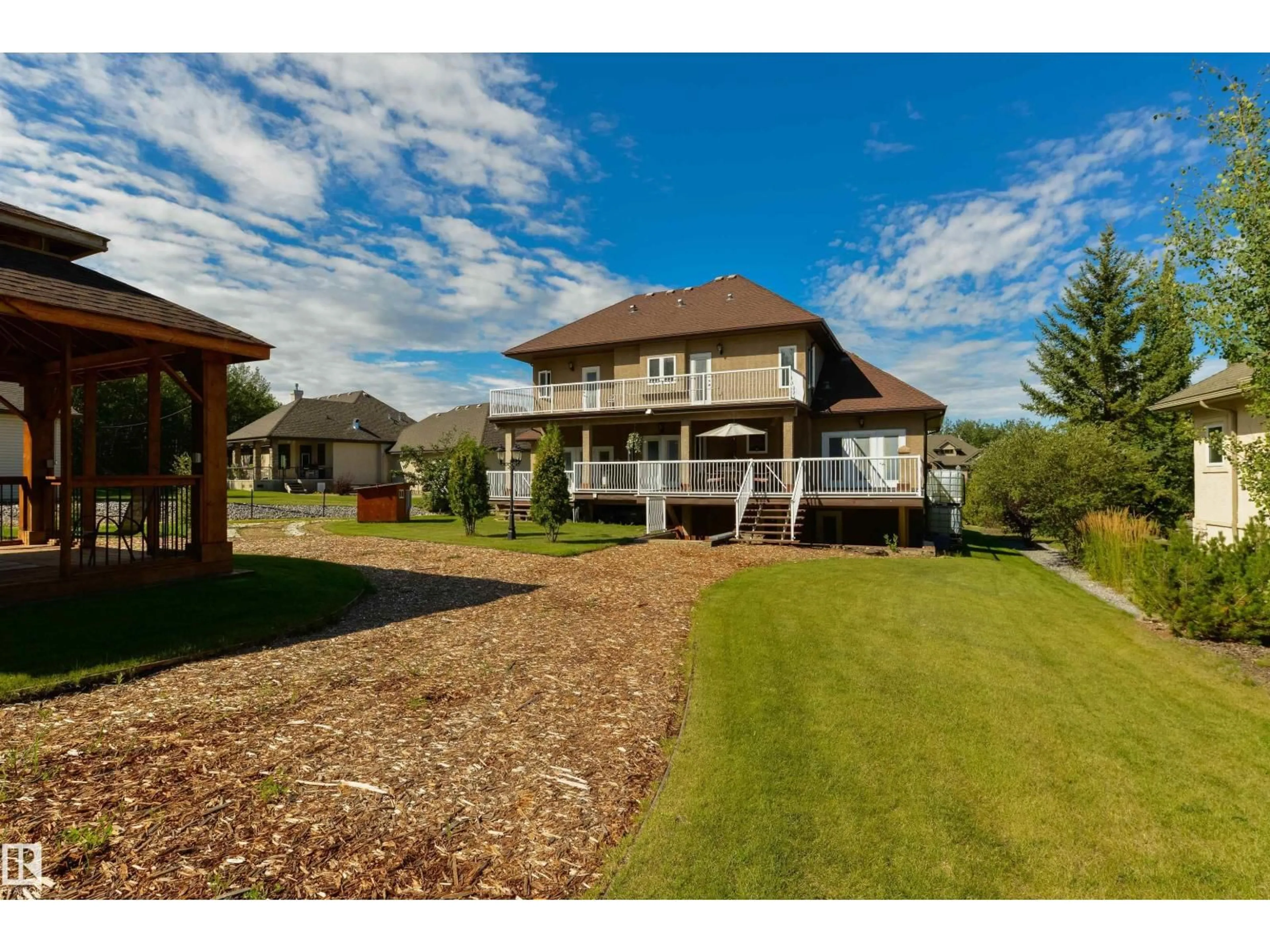 A pic from outside/outdoor area/front of a property/back of a property/a pic from drone, water/lake/river/ocean view for 55 24524 TWP ROAD 544, Rural Sturgeon County Alberta T8T1S2