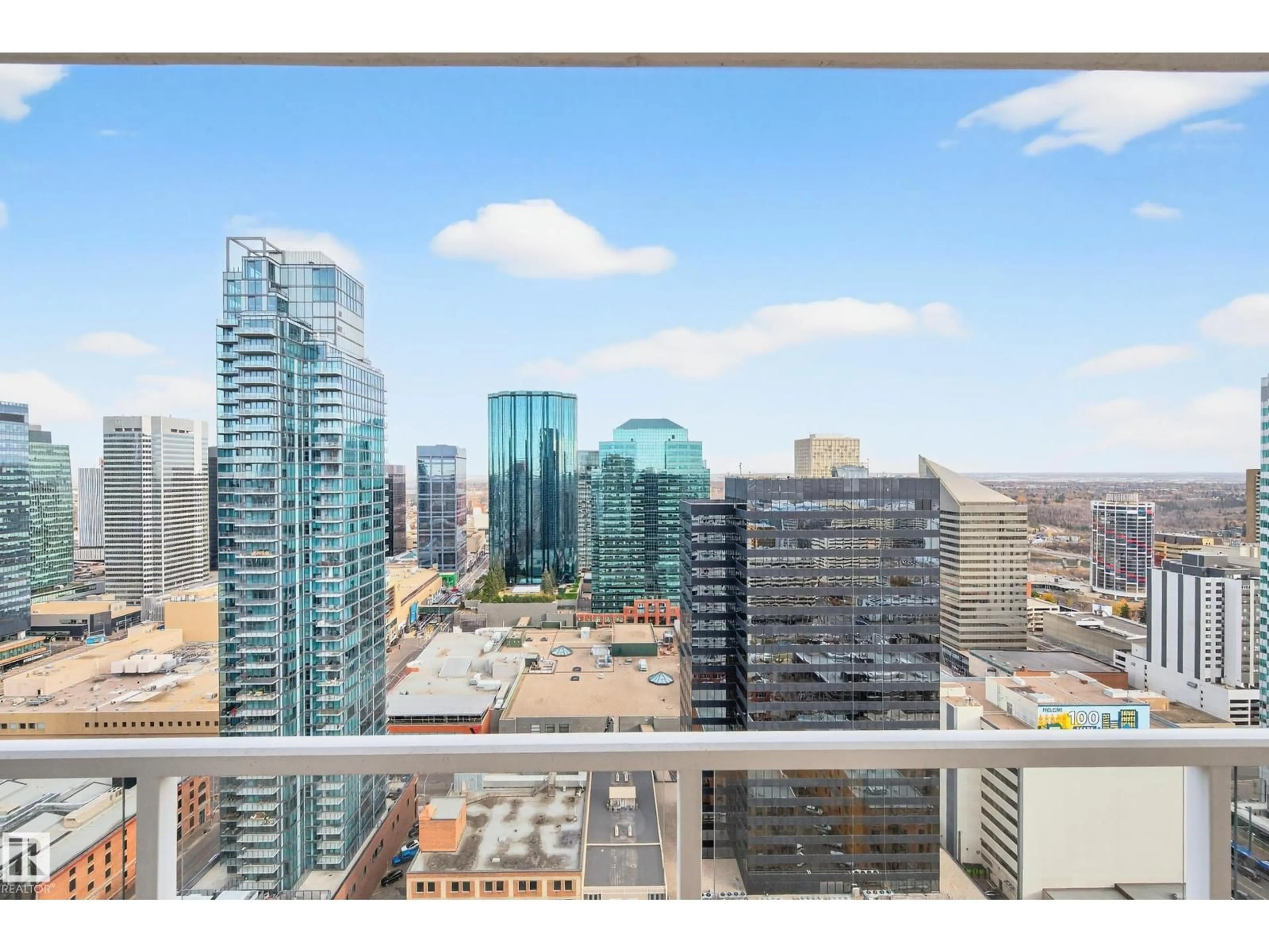 Balcony in the apartment, city buildings view from balcony for 3002 - 10152 104 ST NW, Edmonton Alberta T5J0B6
