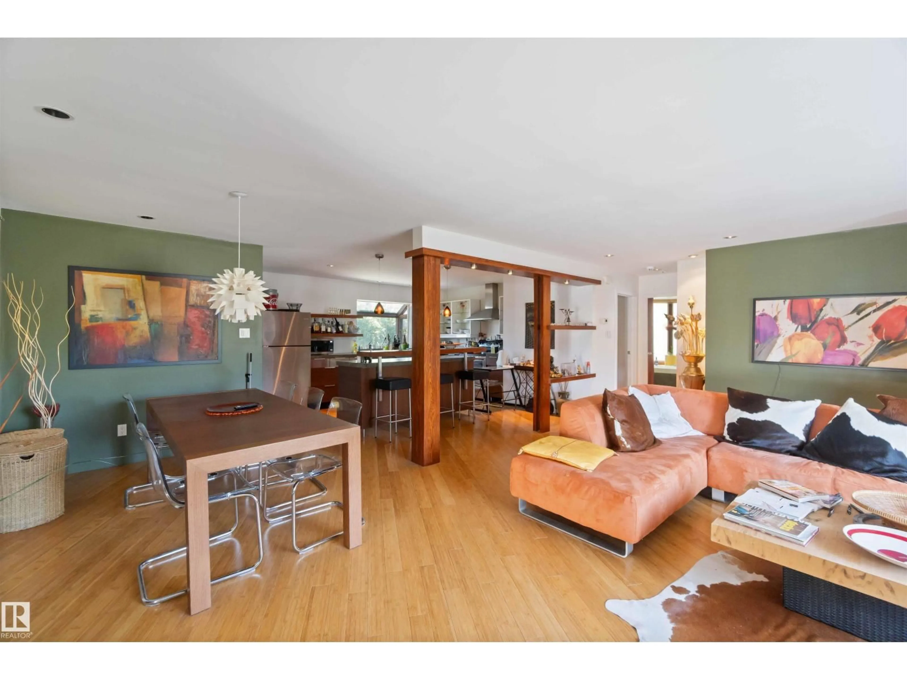 Open concept kitchen, wood/laminate floor for 11026 110 AV NW, Edmonton Alberta T5H1H9