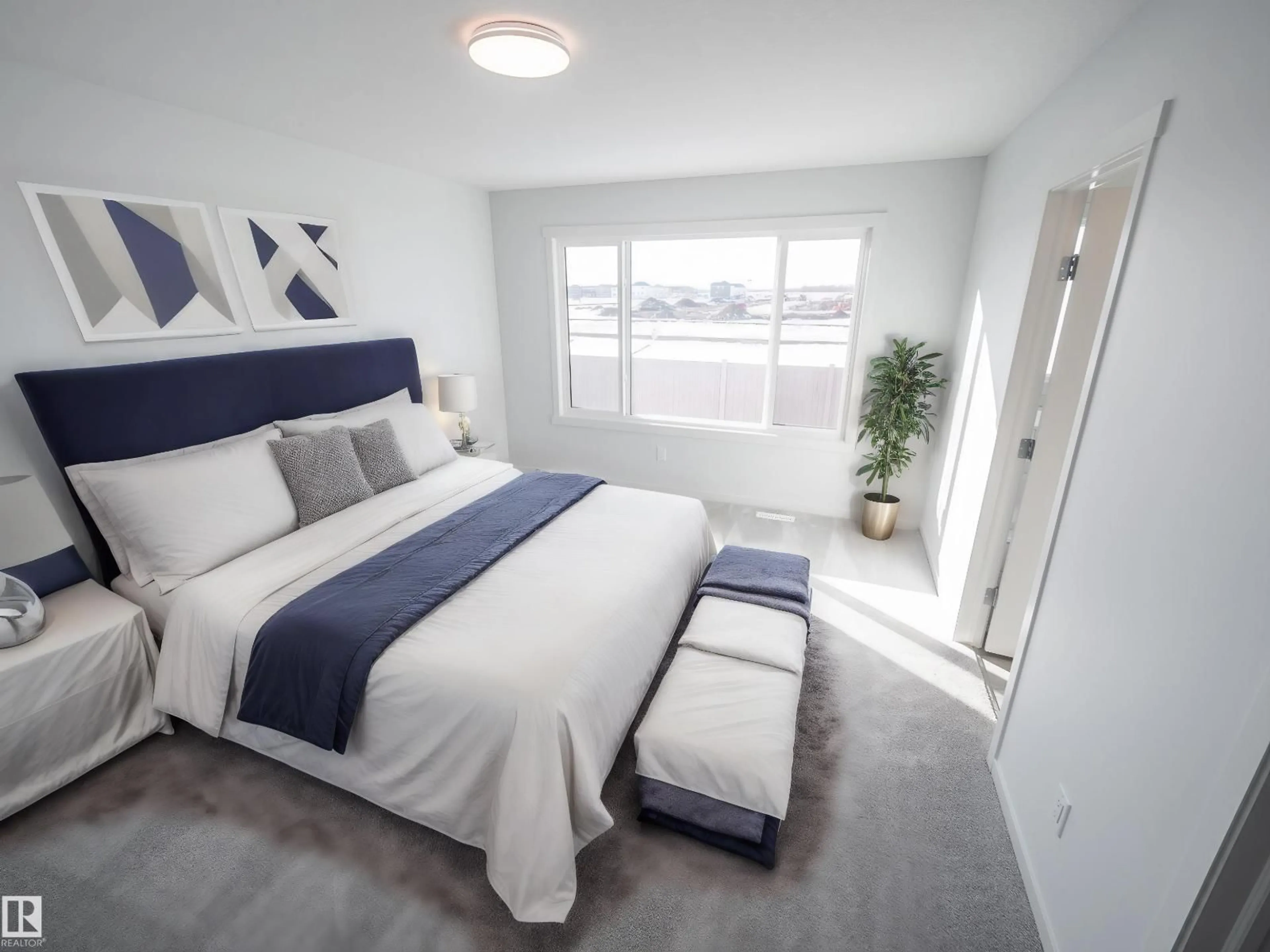 Bedroom with bed, carpet floor for NE - 17527 7 ST, Edmonton Alberta T5Y4K3