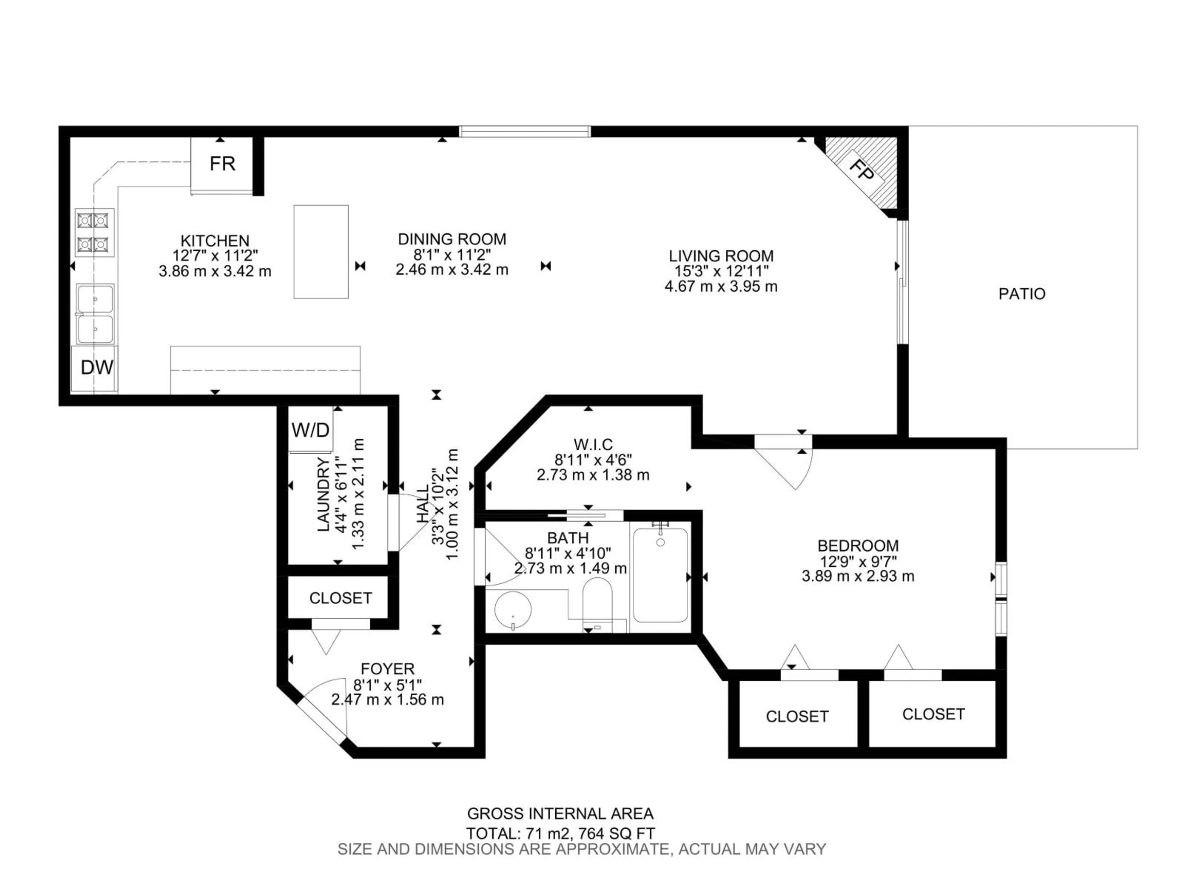 Floor plan for 48 9908 80 AV NW, Edmonton Alberta T6E6L7