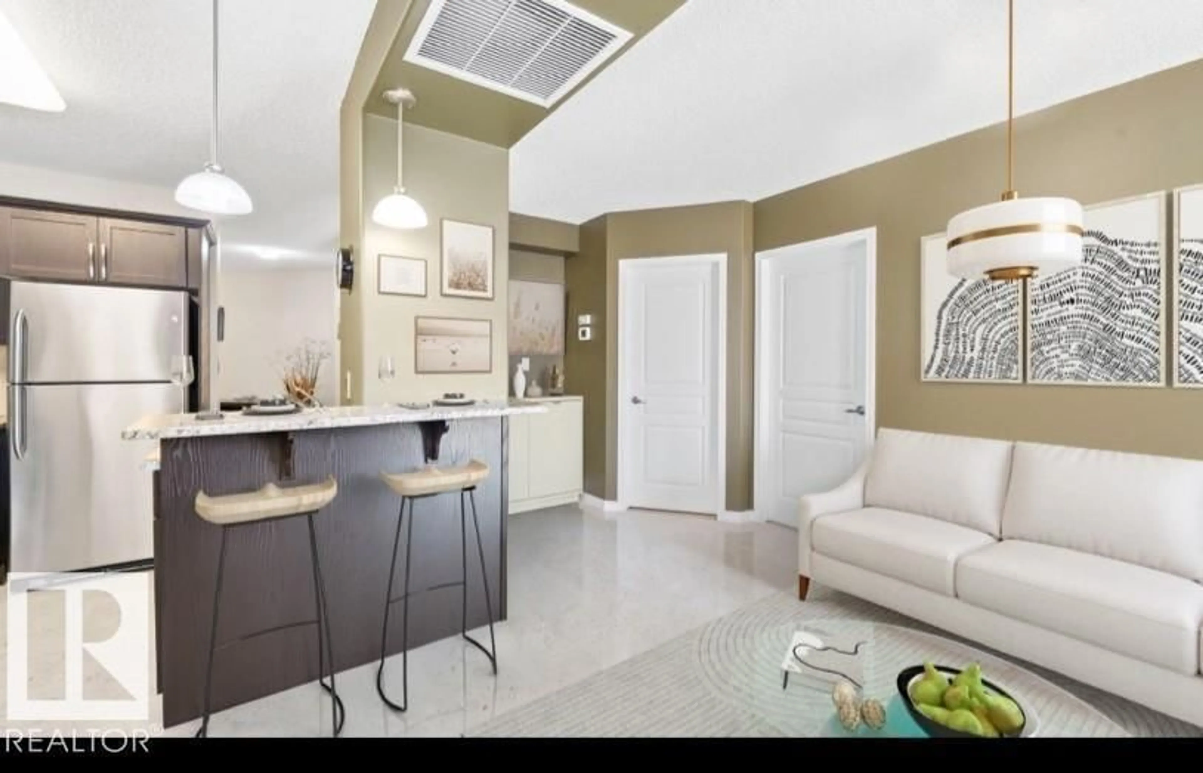 Open concept kitchen, ceramic/tile floor for #201 - 9707 106 ST, Edmonton Alberta T5K0B7