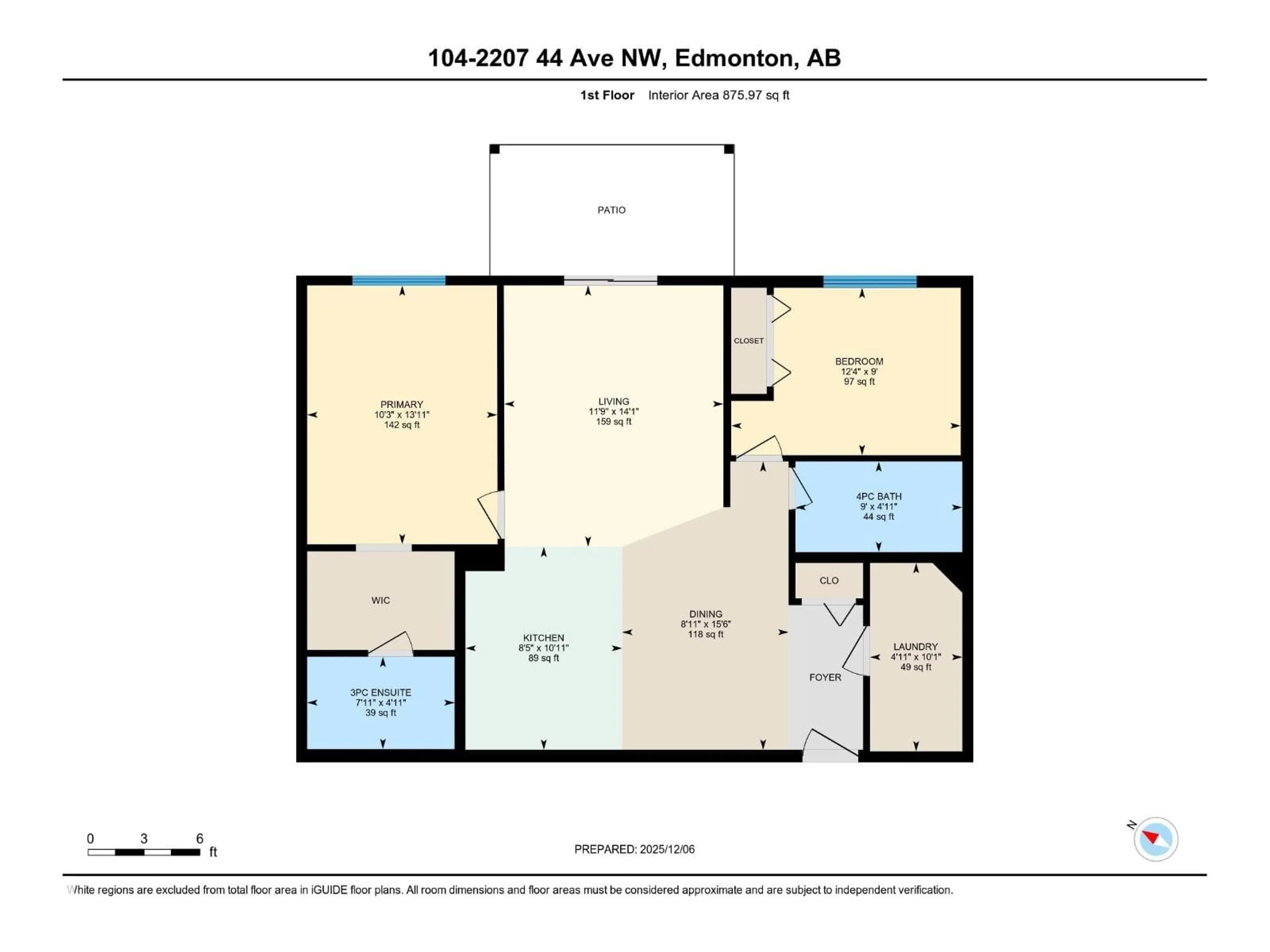 Floor plan for #104 - 2207 44 AV NW, Edmonton Alberta T6T0T2