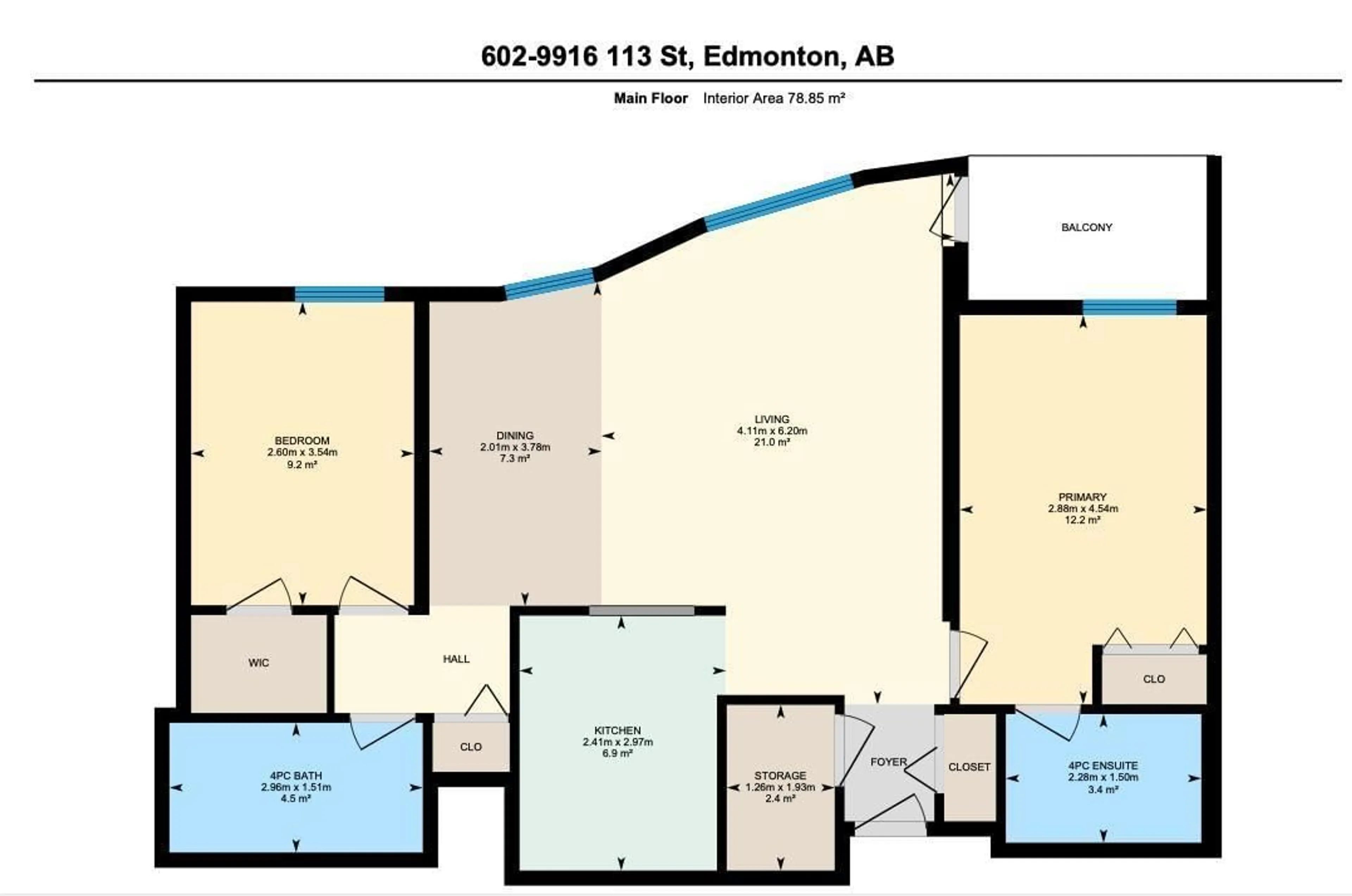 Floor plan for #602 - 9916 113 ST, Edmonton Alberta T5K2N5