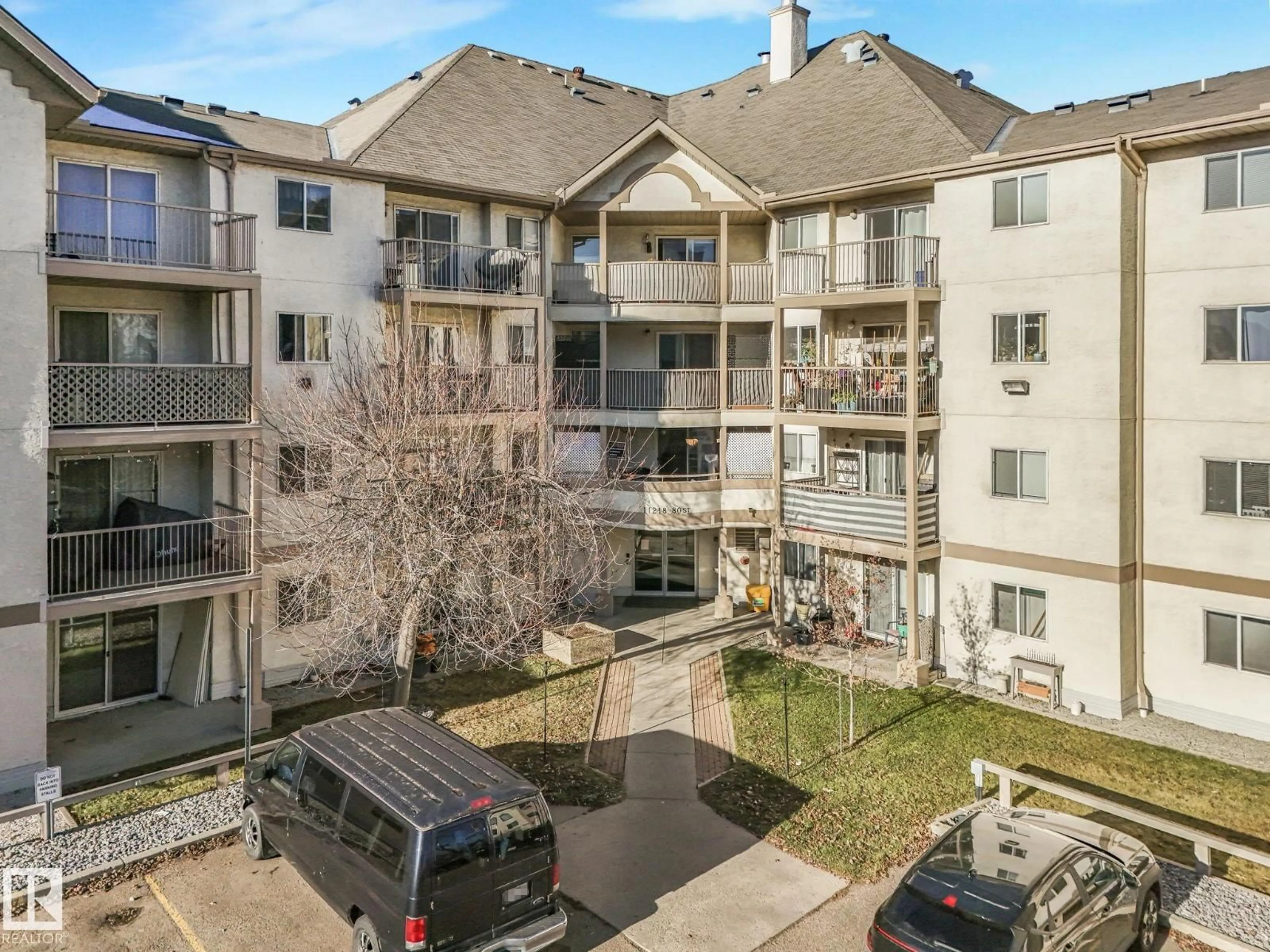A pic from outside/outdoor area/front of a property/back of a property/a pic from drone, city buildings view from balcony for #308 - 11218 80 ST, Edmonton Alberta T5B4V9