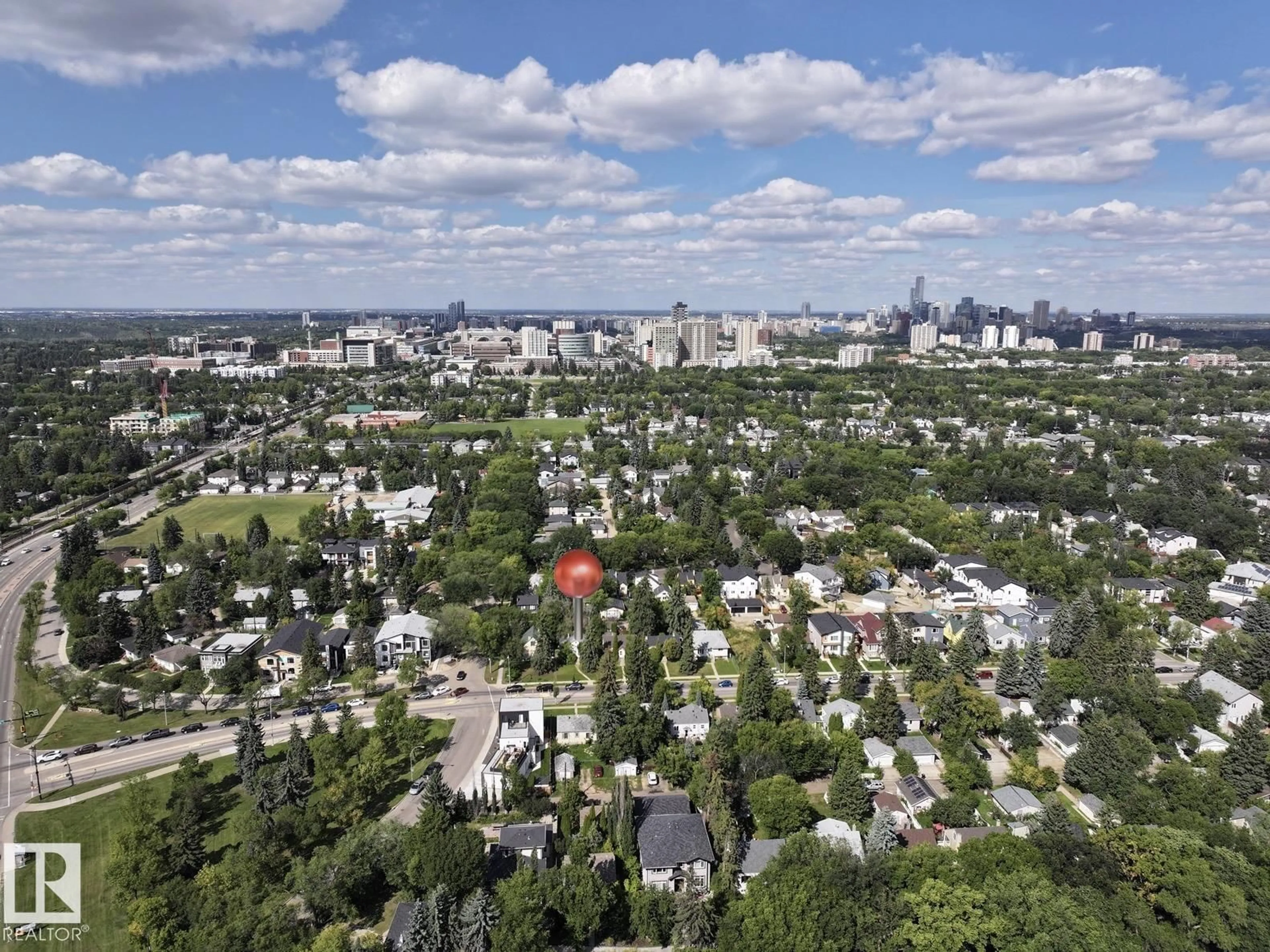 A pic from outside/outdoor area/front of a property/back of a property/a pic from drone, city buildings view from balcony for 11250 72 AV, Edmonton Alberta T6G0B5