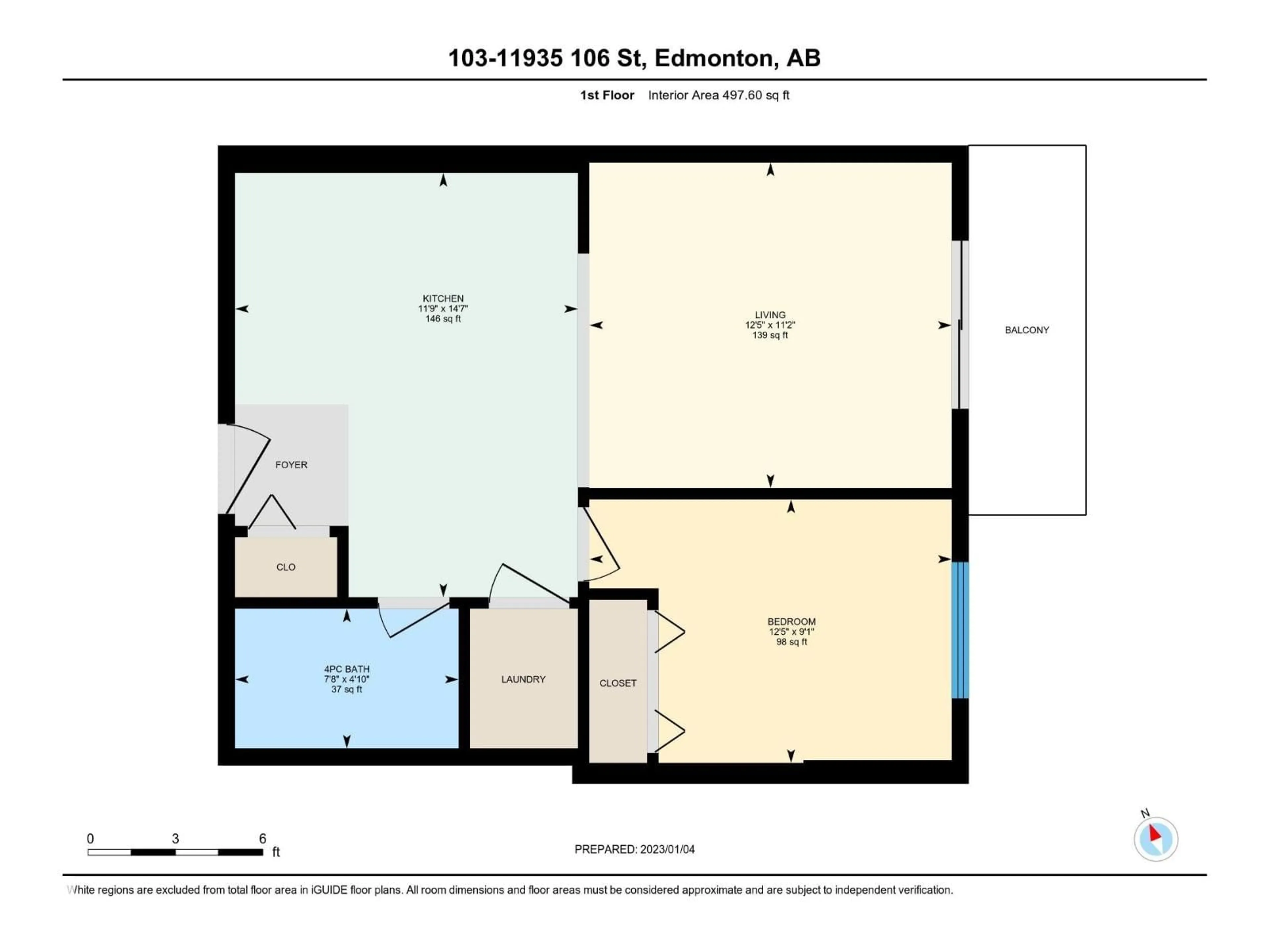 Floor plan for #103 - 11935 106 ST, Edmonton Alberta T5G2R4