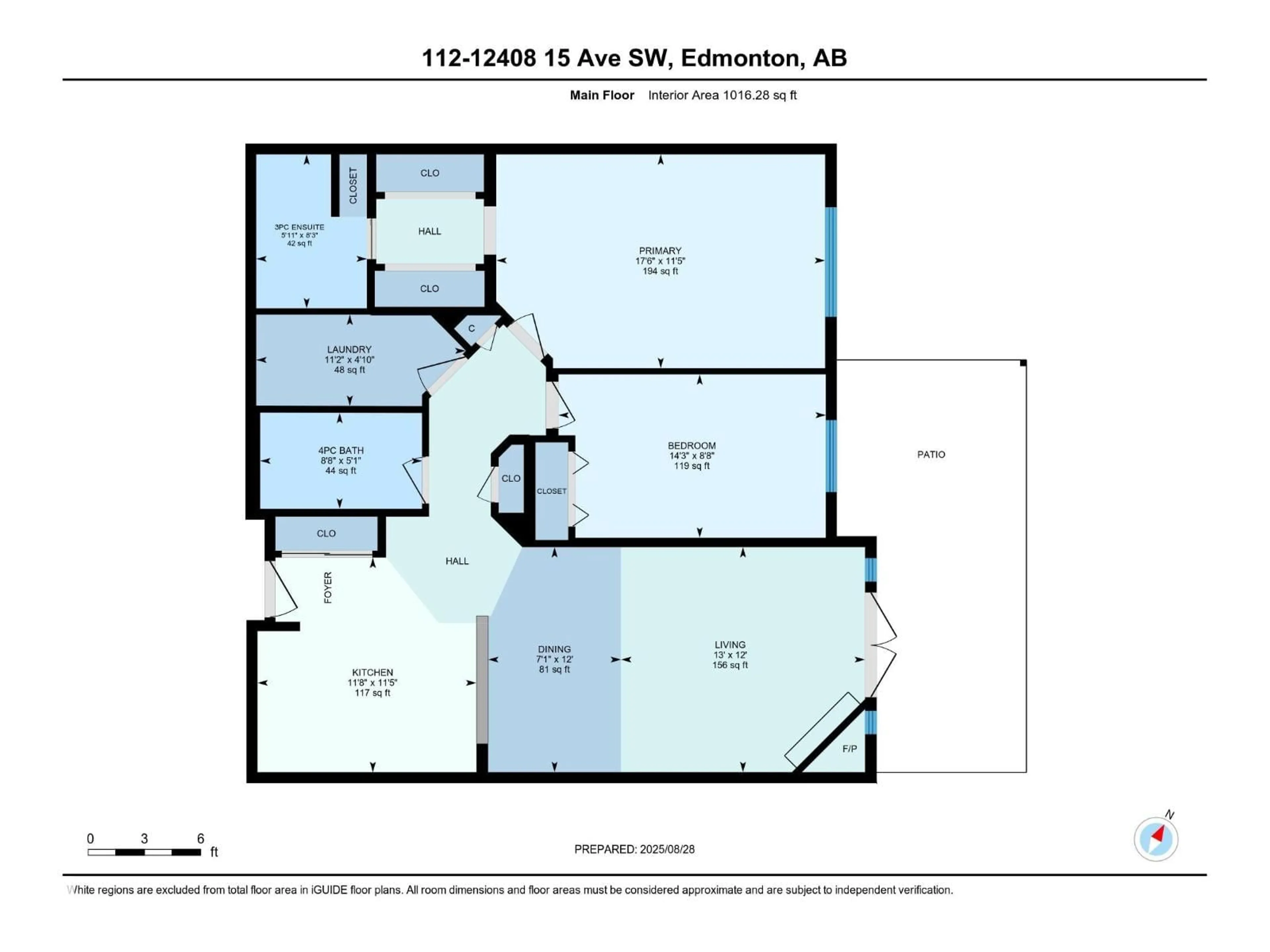 Floor plan for #112 - 12408 15 AV, Edmonton Alberta T6W1X3