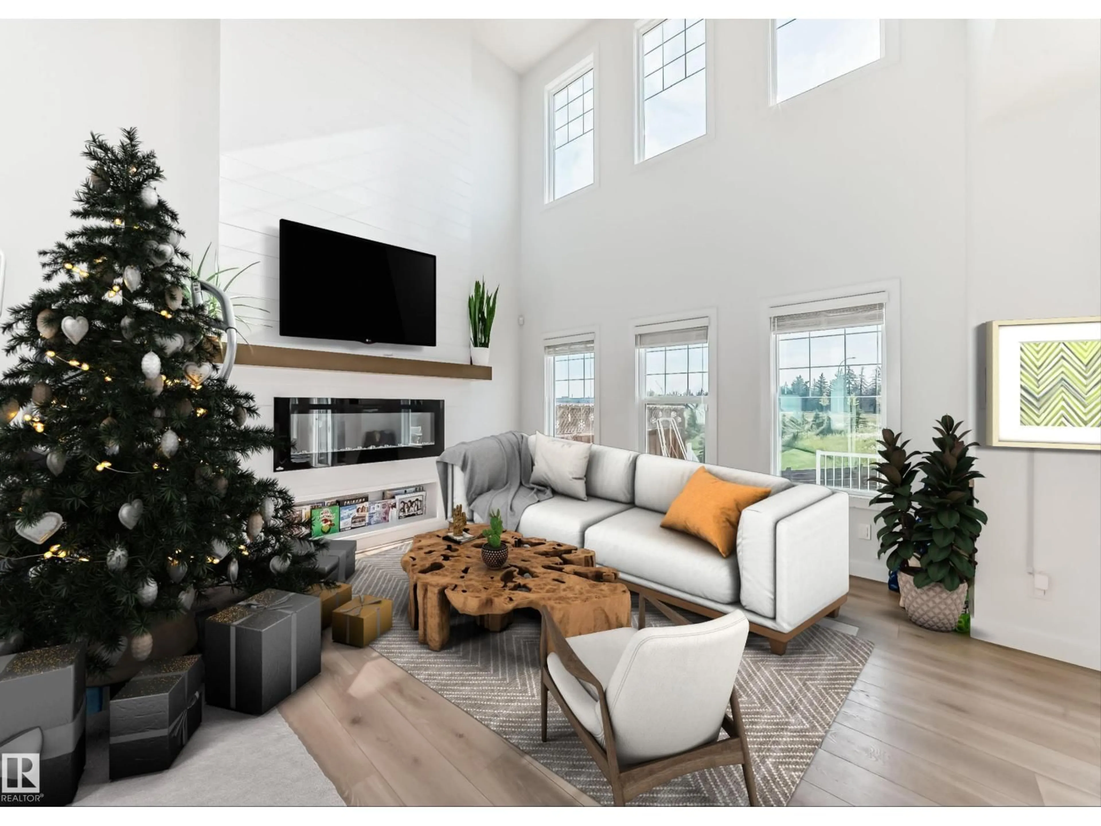 Living room with furniture, wood/laminate floor for 71 JAMISON CR, St. Albert Alberta T8N7V3