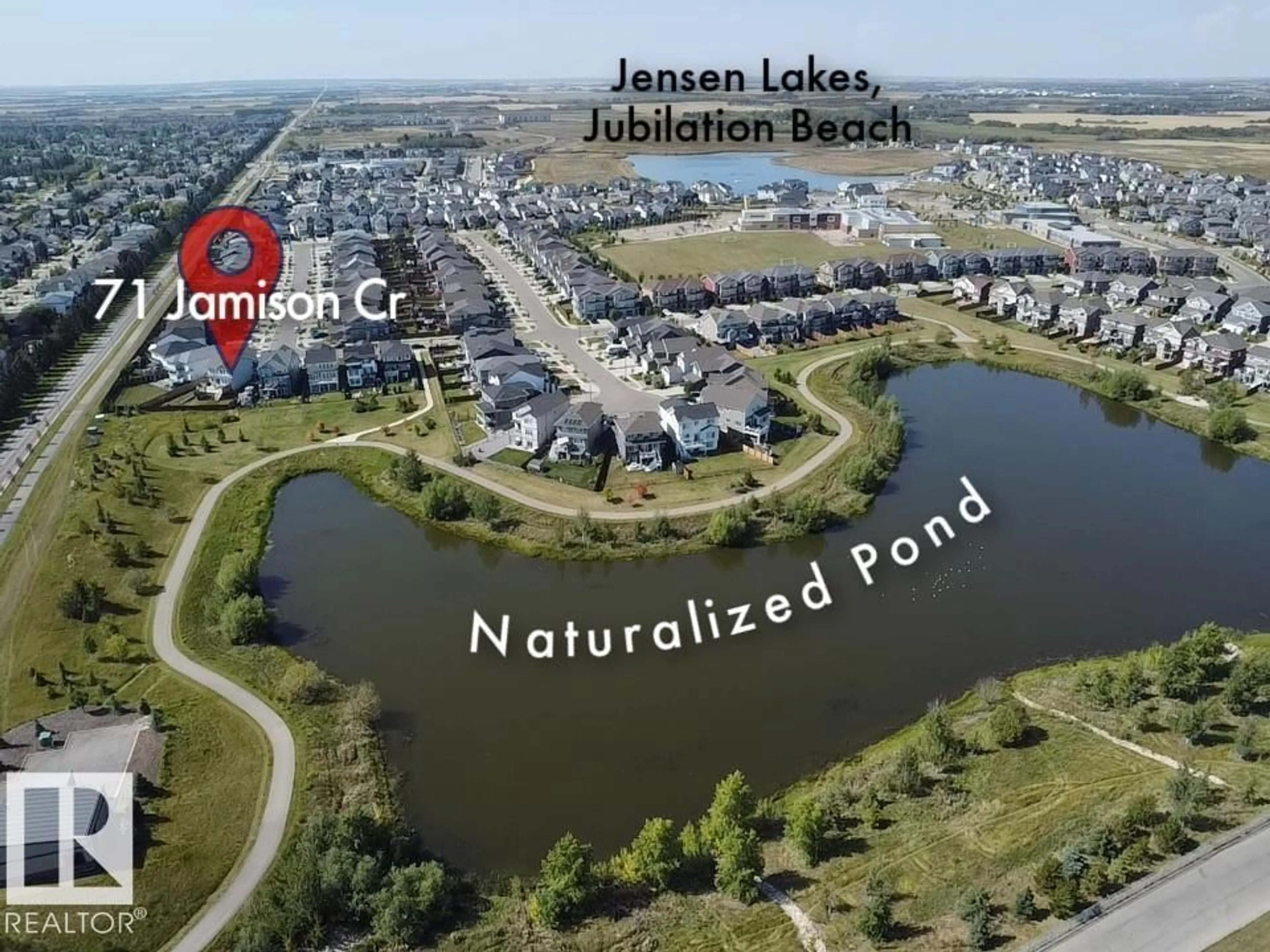 A pic from outside/outdoor area/front of a property/back of a property/a pic from drone, water/lake/river/ocean view for 71 JAMISON CR, St. Albert Alberta T8N7V3