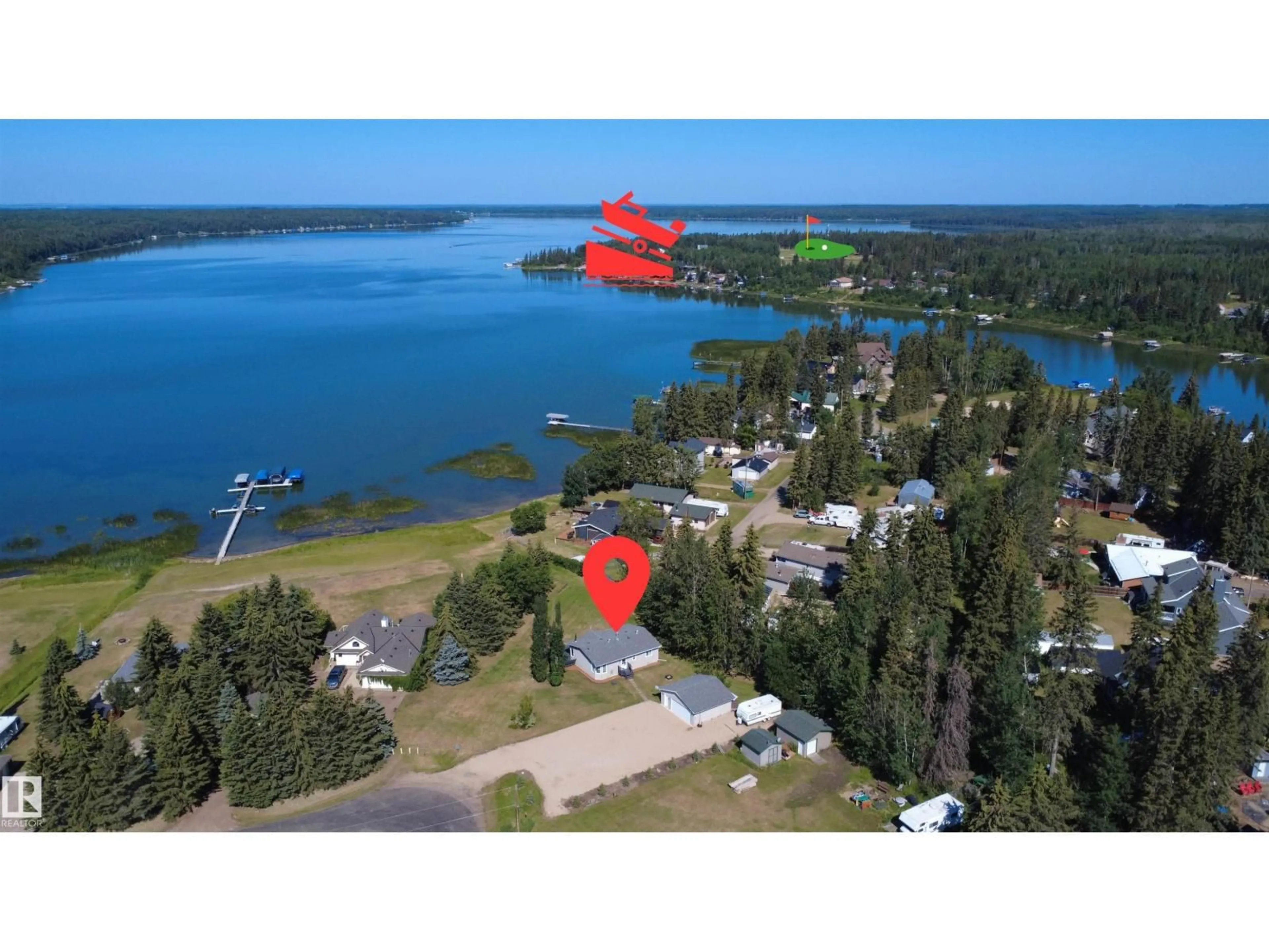 A pic from outside/outdoor area/front of a property/back of a property/a pic from drone, water/lake/river/ocean view for 215 LABONTE DR, Rural Athabasca County Alberta T0A0M0