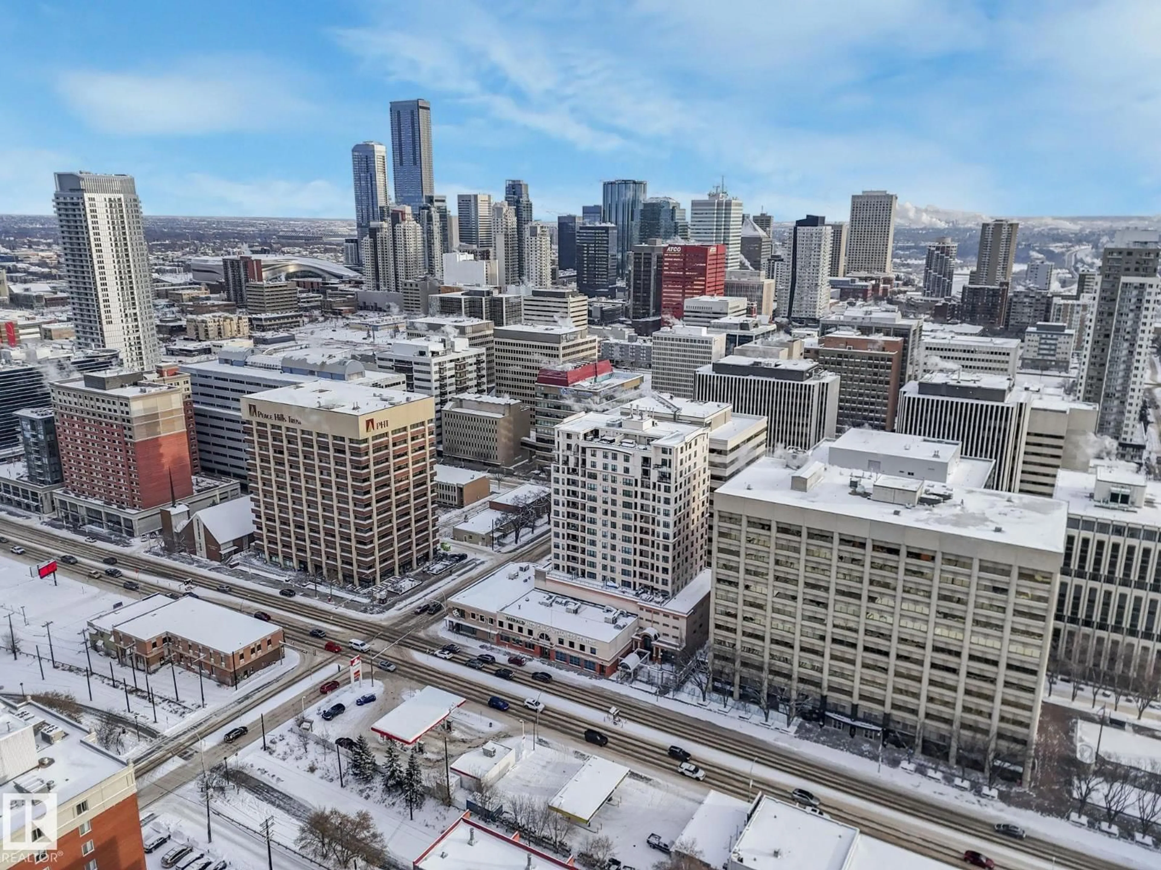 A pic from outside/outdoor area/front of a property/back of a property/a pic from drone, city buildings view from balcony for #1005 - 9939 109 ST, Edmonton Alberta T5K1H6