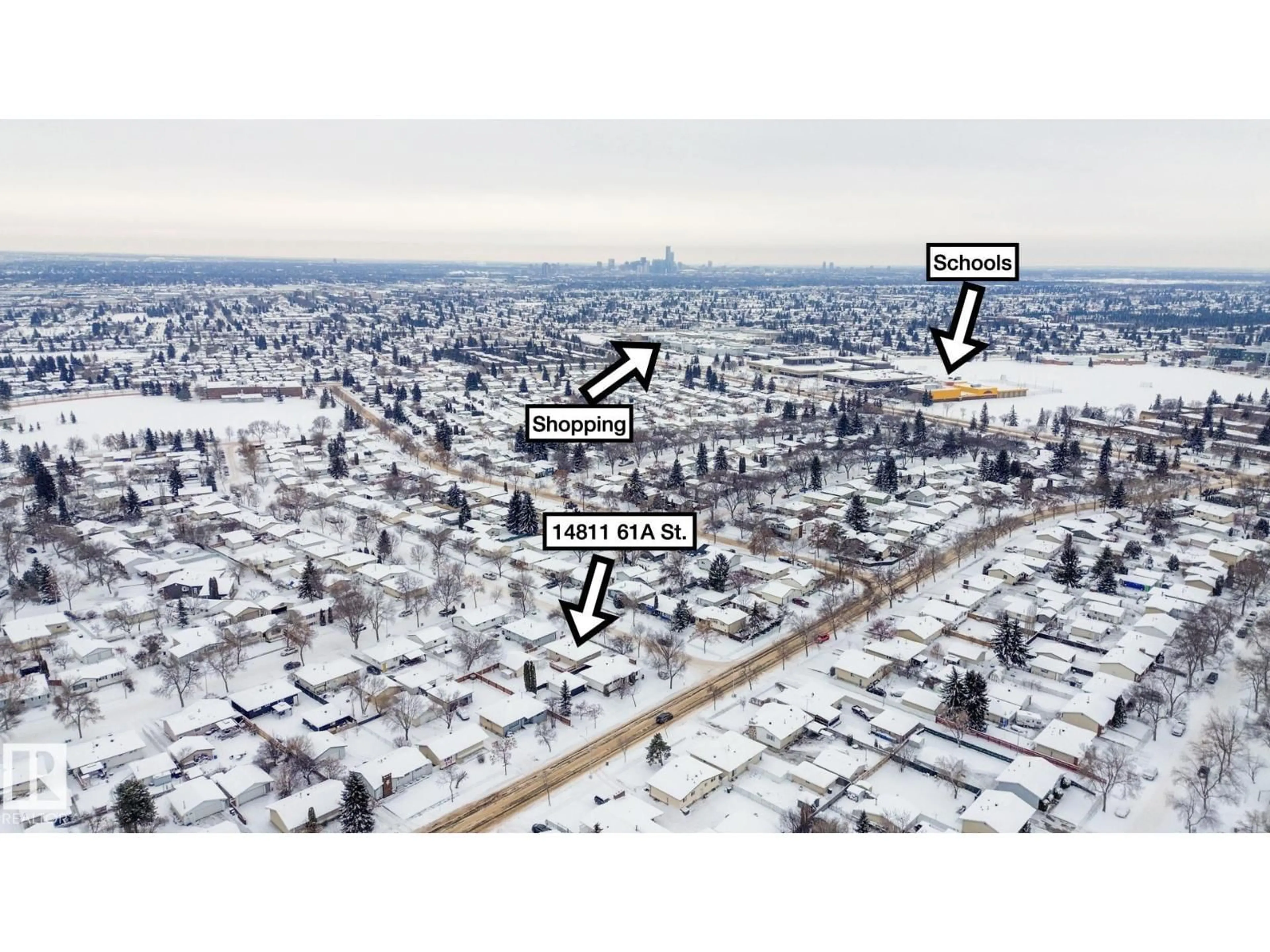 A pic from outside/outdoor area/front of a property/back of a property/a pic from drone, street for 14811 61A ST NW, Edmonton Alberta T5A2A7