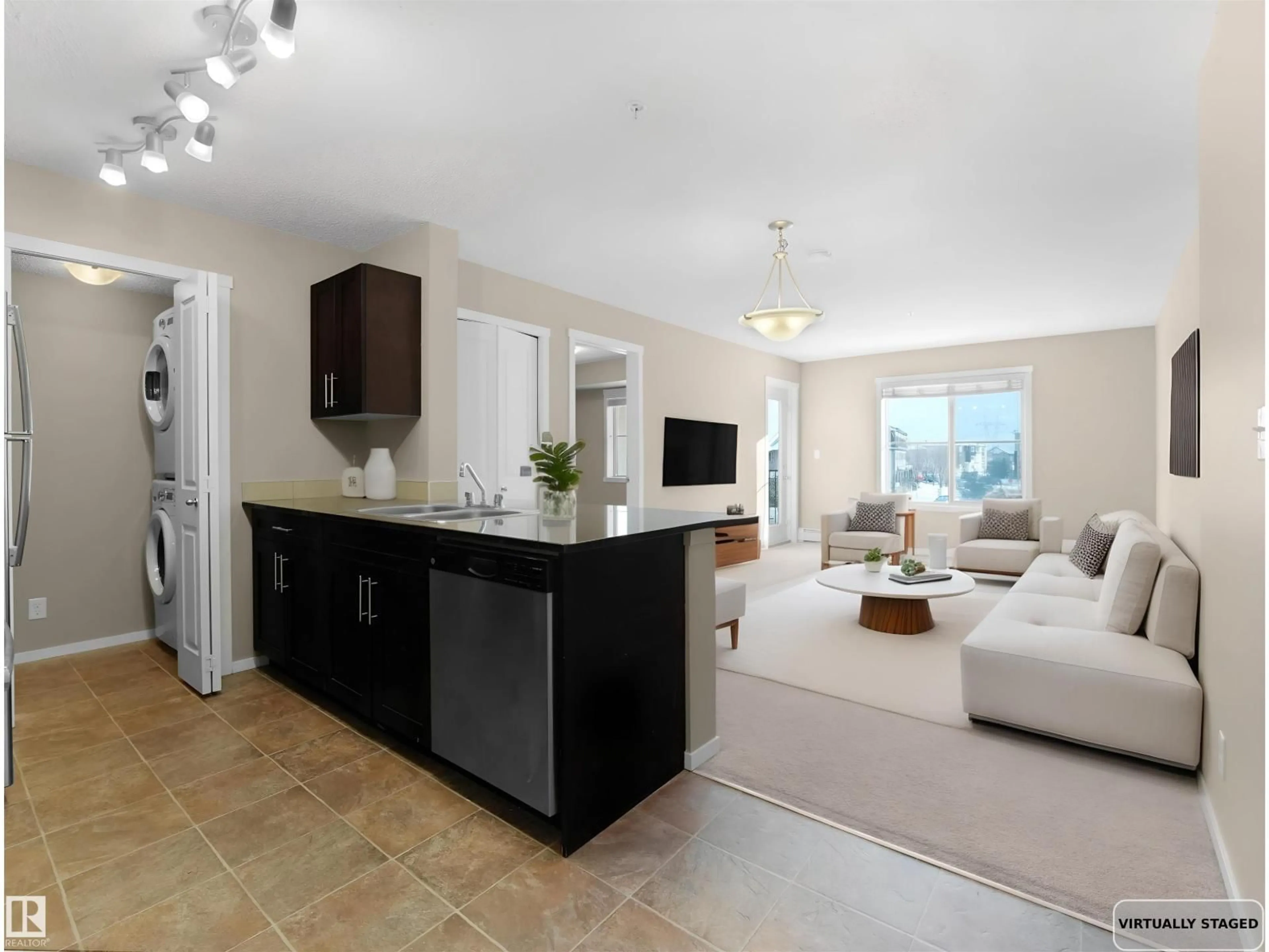 Open concept kitchen, ceramic/tile floor for 5804 - 218 MULLEN PL, Edmonton Alberta T6R0W3