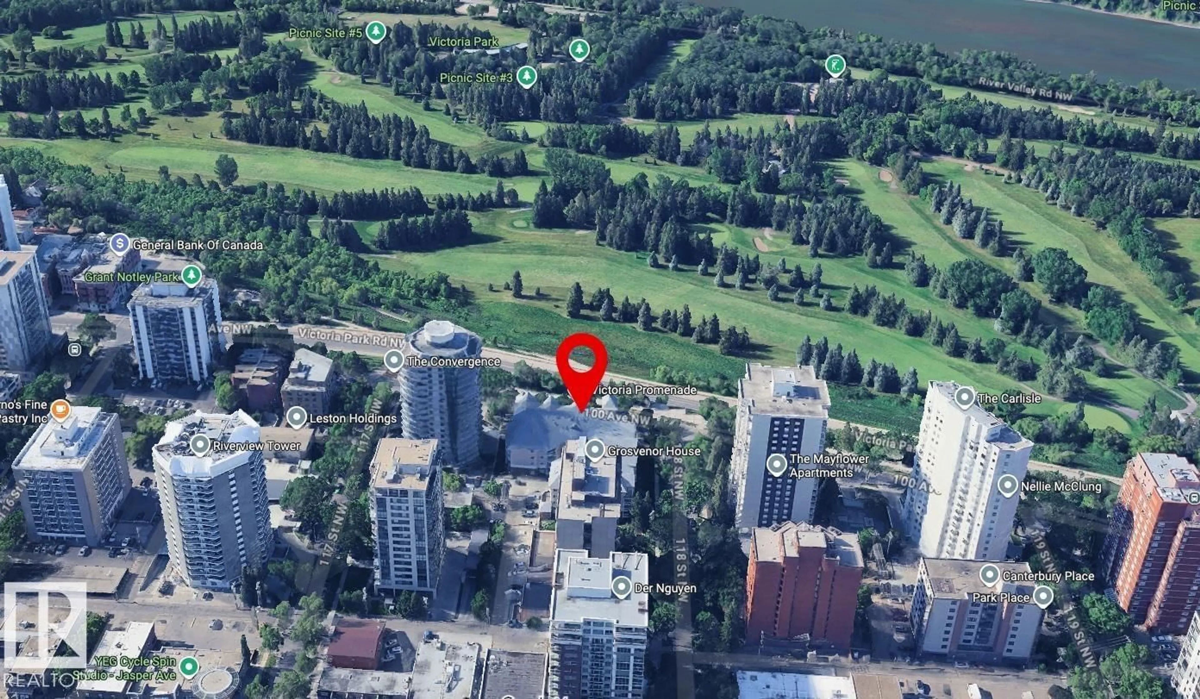 A pic from outside/outdoor area/front of a property/back of a property/a pic from drone, city buildings view from balcony for #507 - 11716 100 AV, Edmonton Alberta T5K2G3