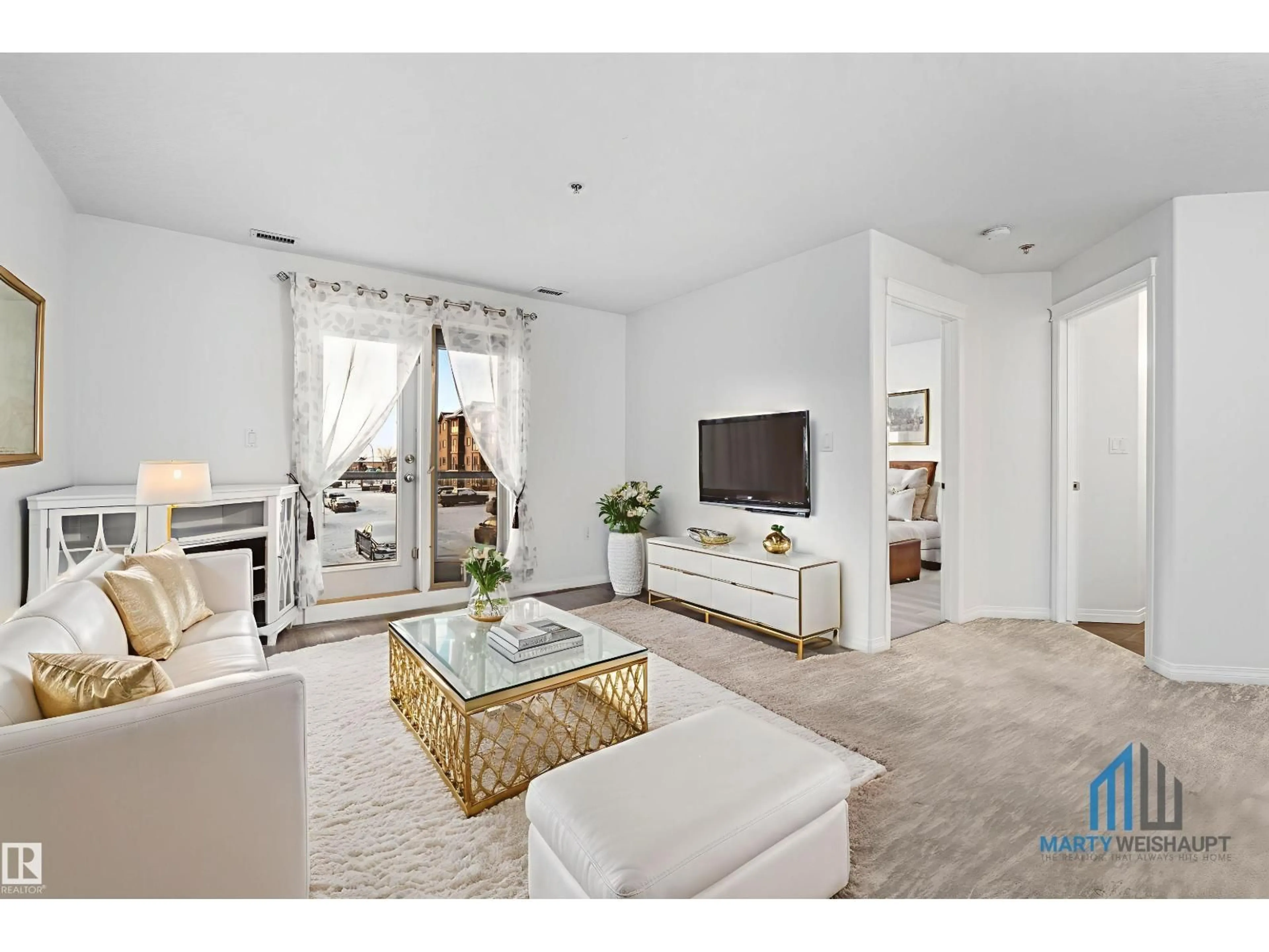 Living room with furniture, wood/laminate floor for 300 - 226 SPRUCE RIDGE RD, Spruce Grove Alberta T7X0H6