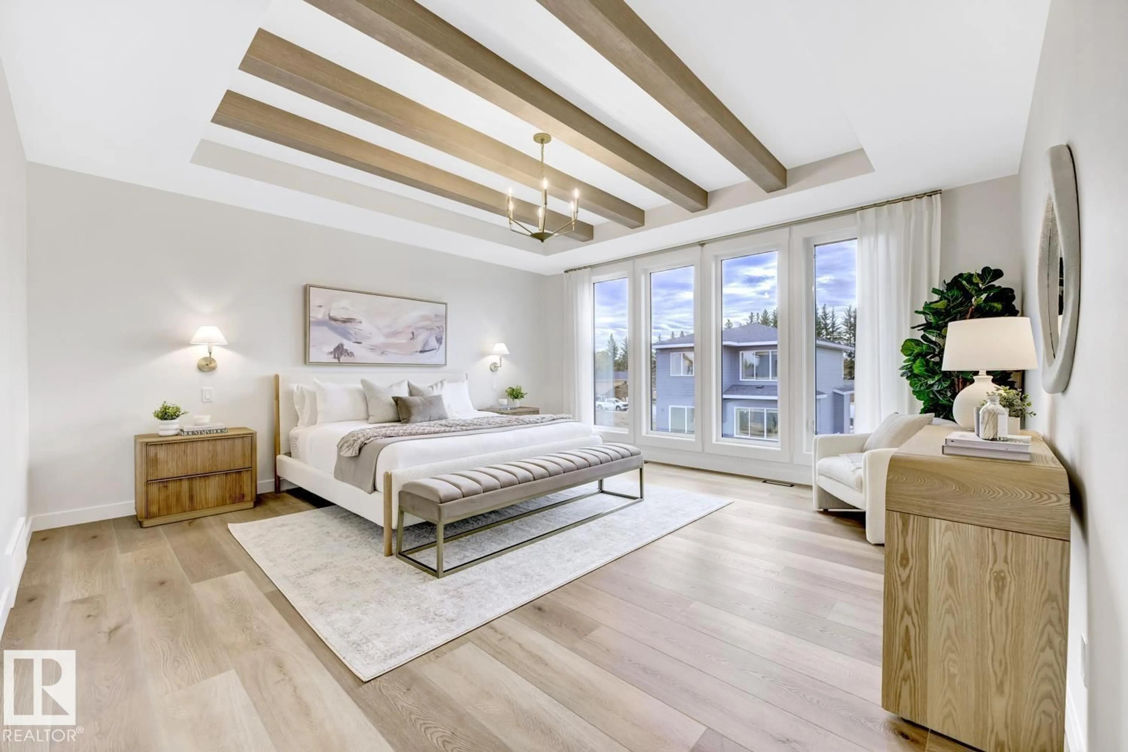 Bedroom with bed, wood/laminate floor for 81 JUBILATION DR, St. Albert Alberta T8N8C5